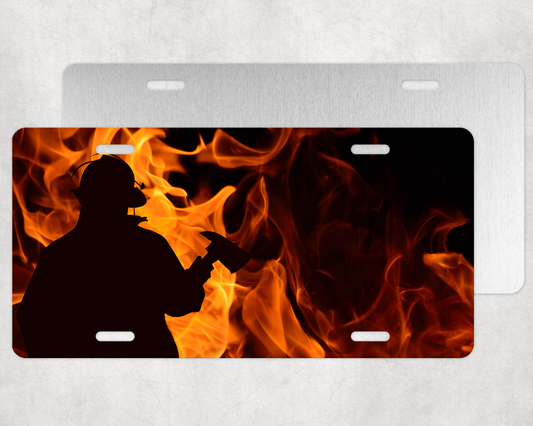 Fire Fighter Sublimation License Plate with Flames