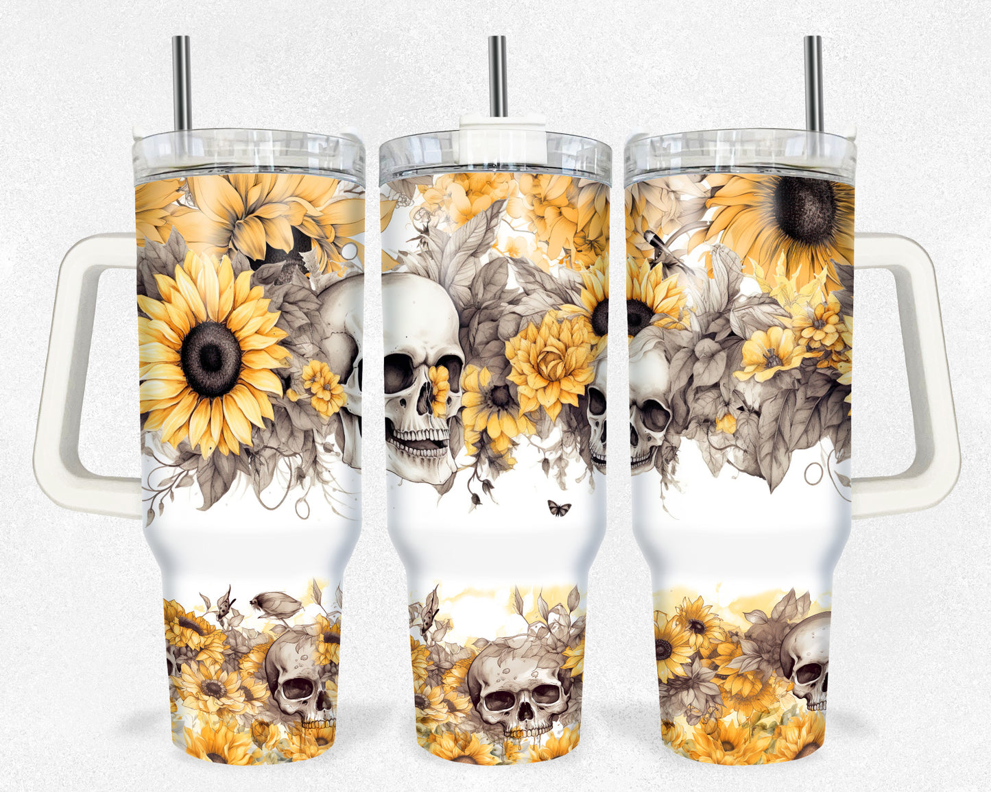 Gothic Skulls Sunflowers 40 oz Tumbler