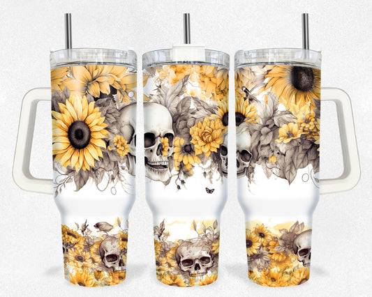 Gothic Skulls Sunflowers 40 oz Tumbler