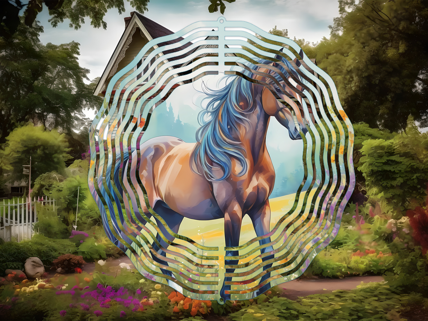 Horse and Flowers 3 Wind Spinner