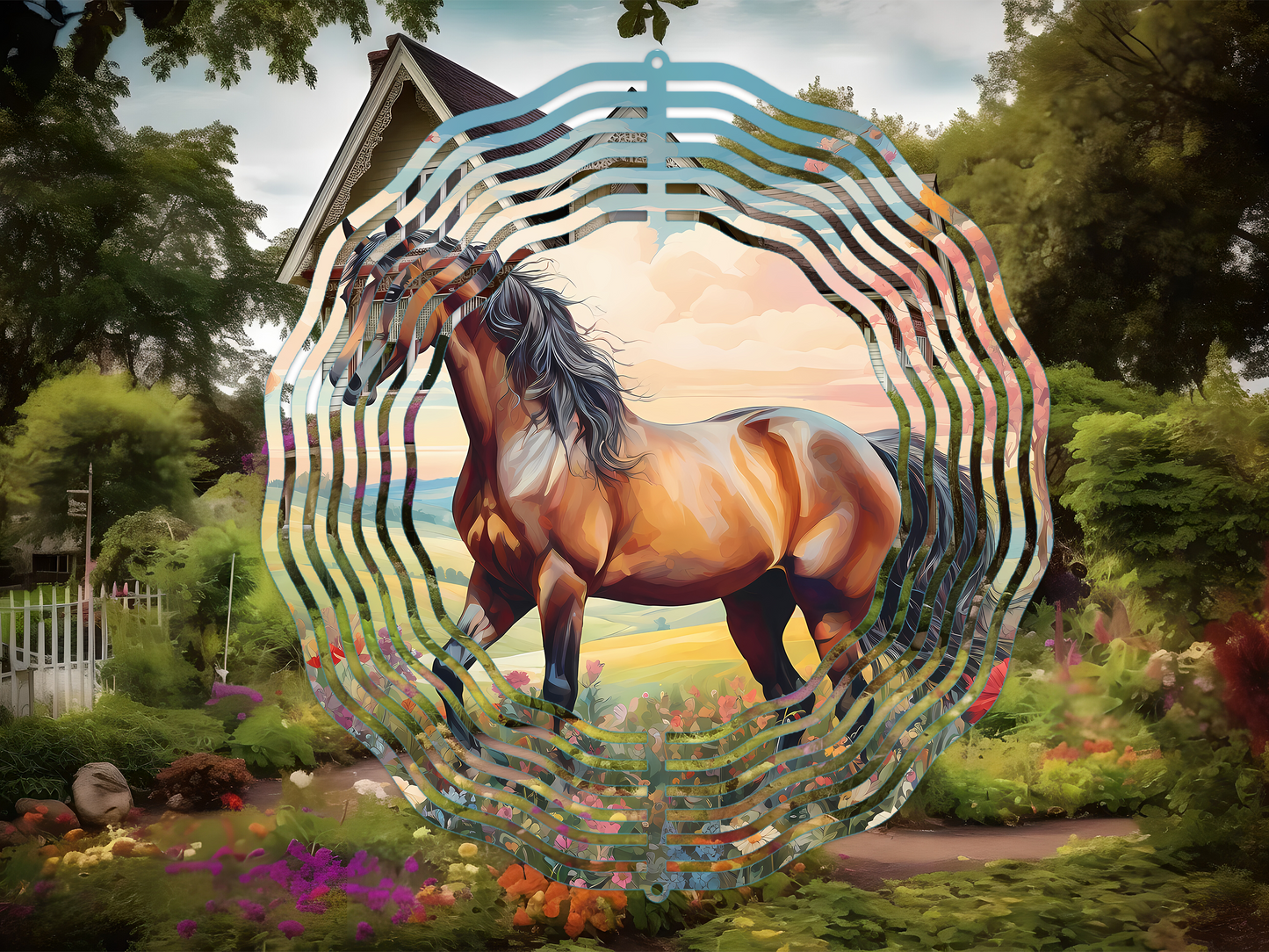 Horse and Flowers 4 Wind Spinner