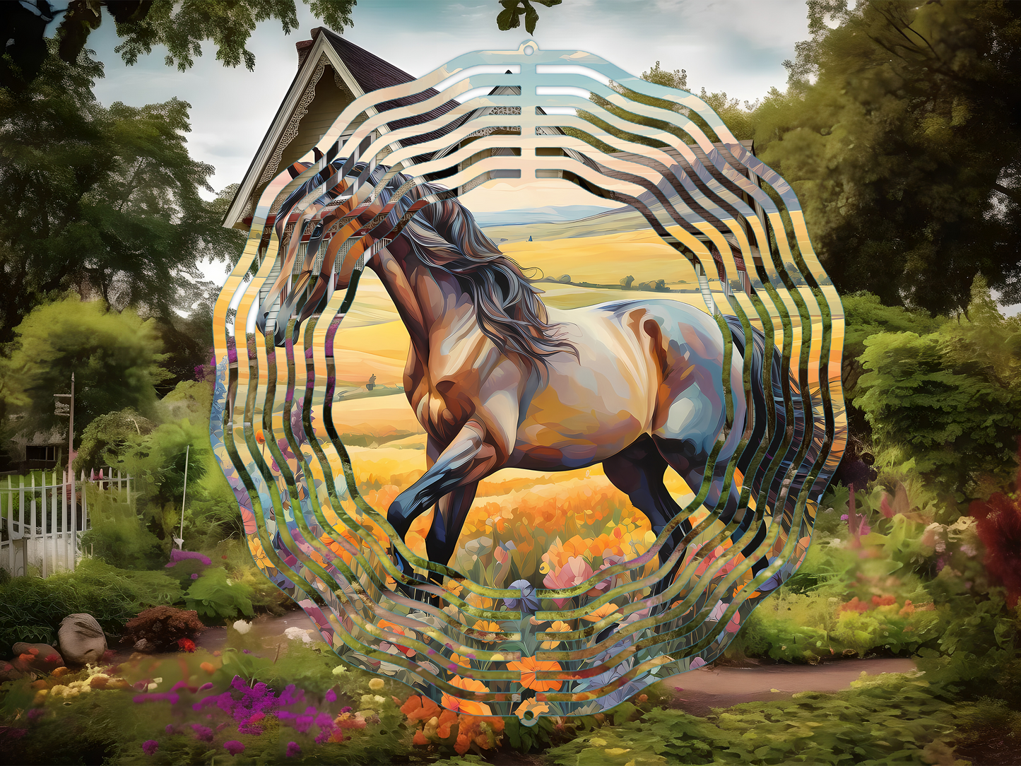 Horse and Flowers 6 Wind Spinner