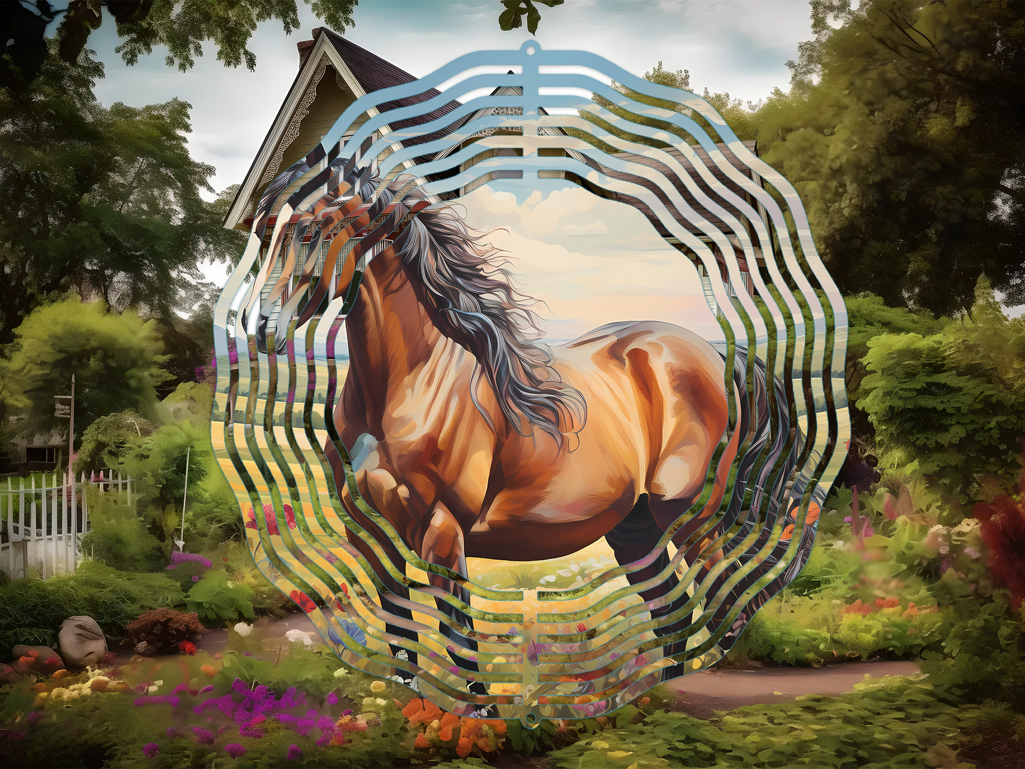 Horse and Flowers 7 Wind Spinner