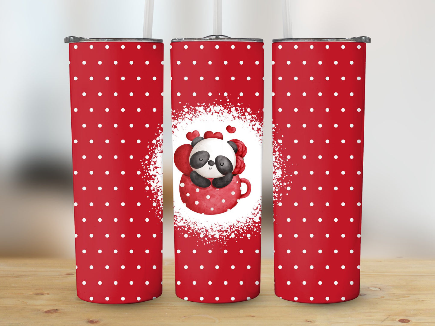Panda Polka Dots  (Valentine Tumbler)