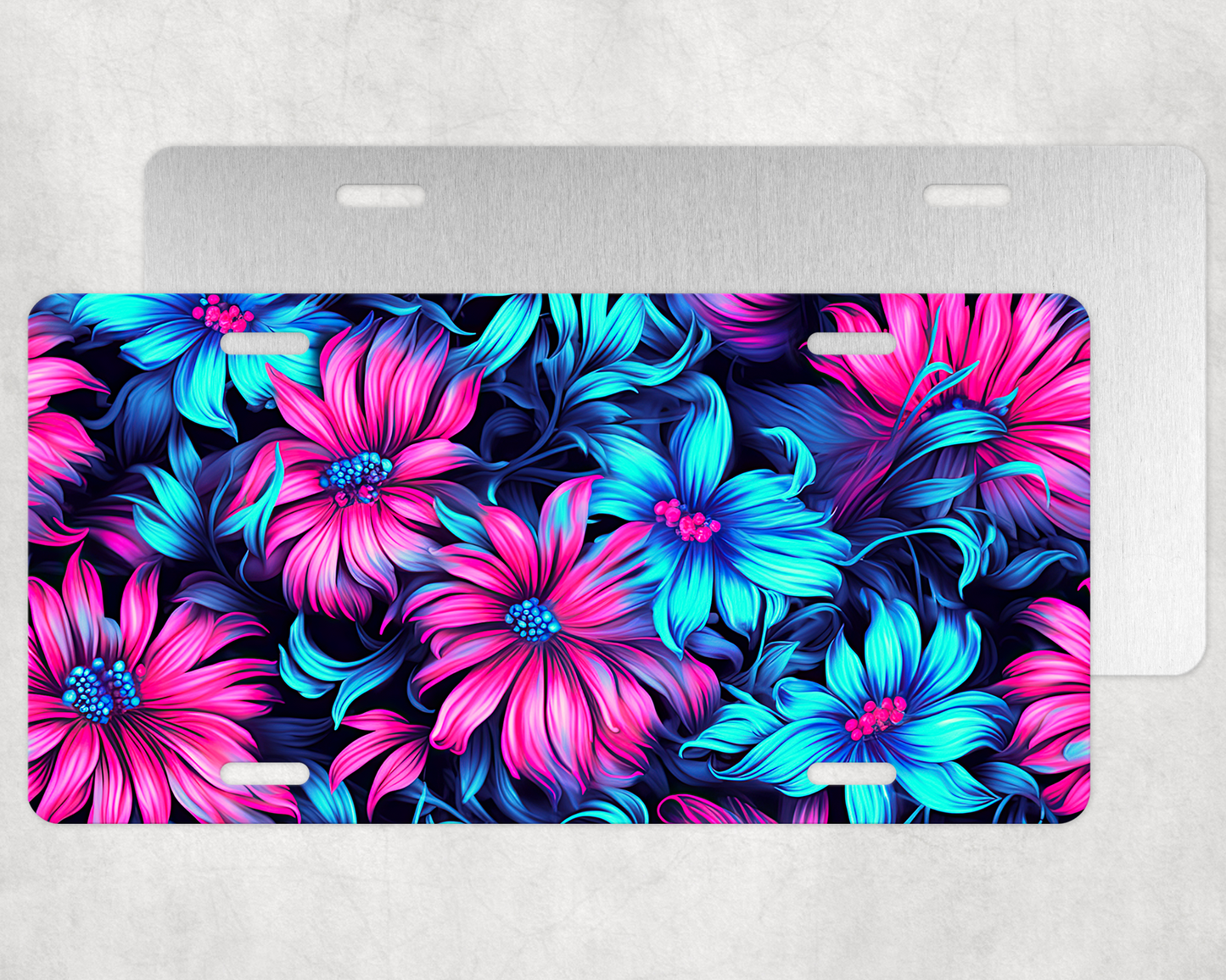 Neon Flowers License Plate