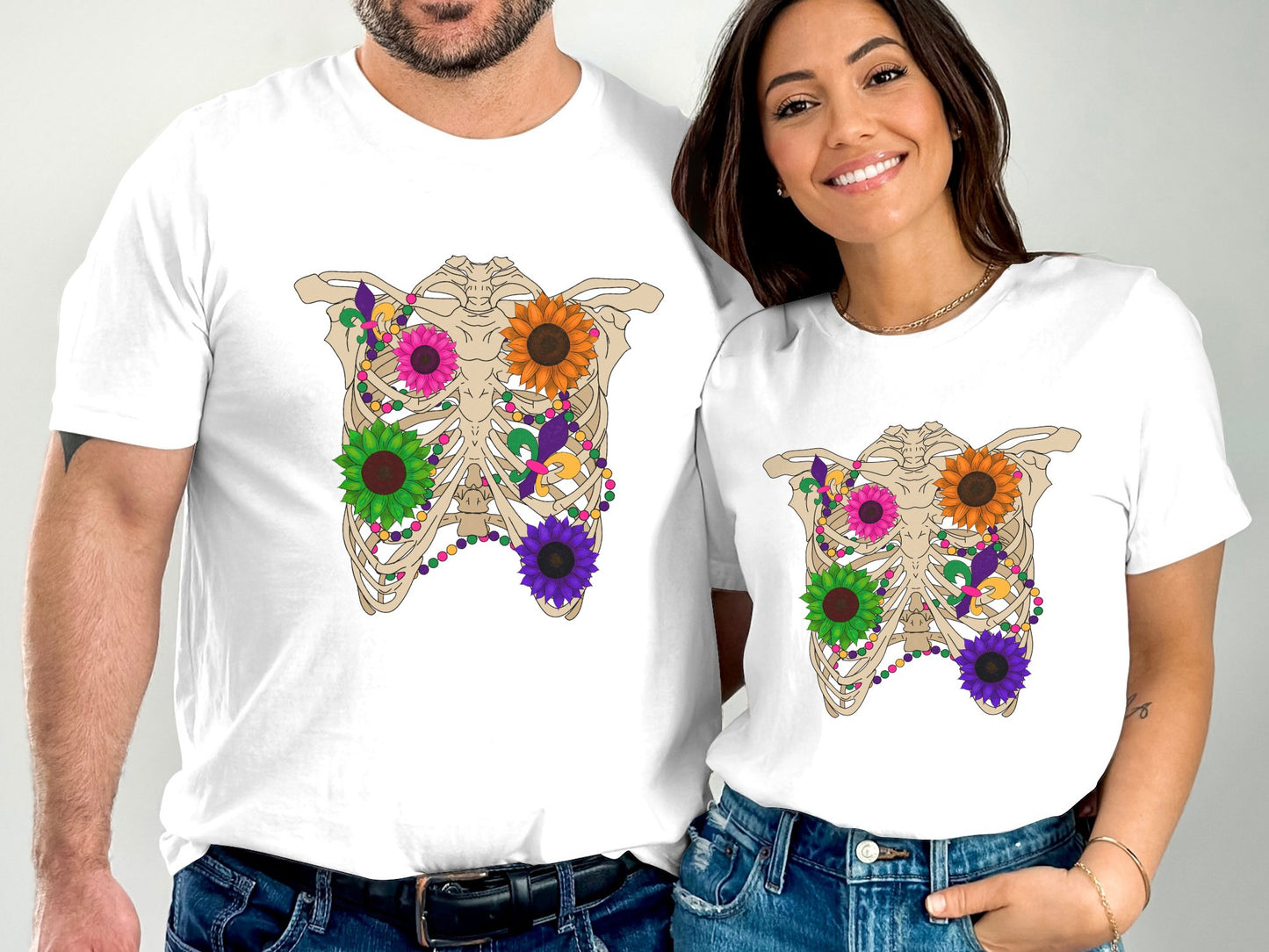 Mardi Gras Flower Skull T-shirt