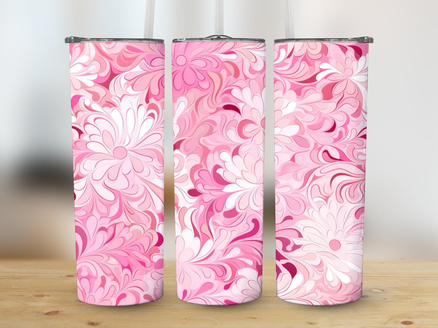 Pink Flower Swirls (Valentine Tumbler)