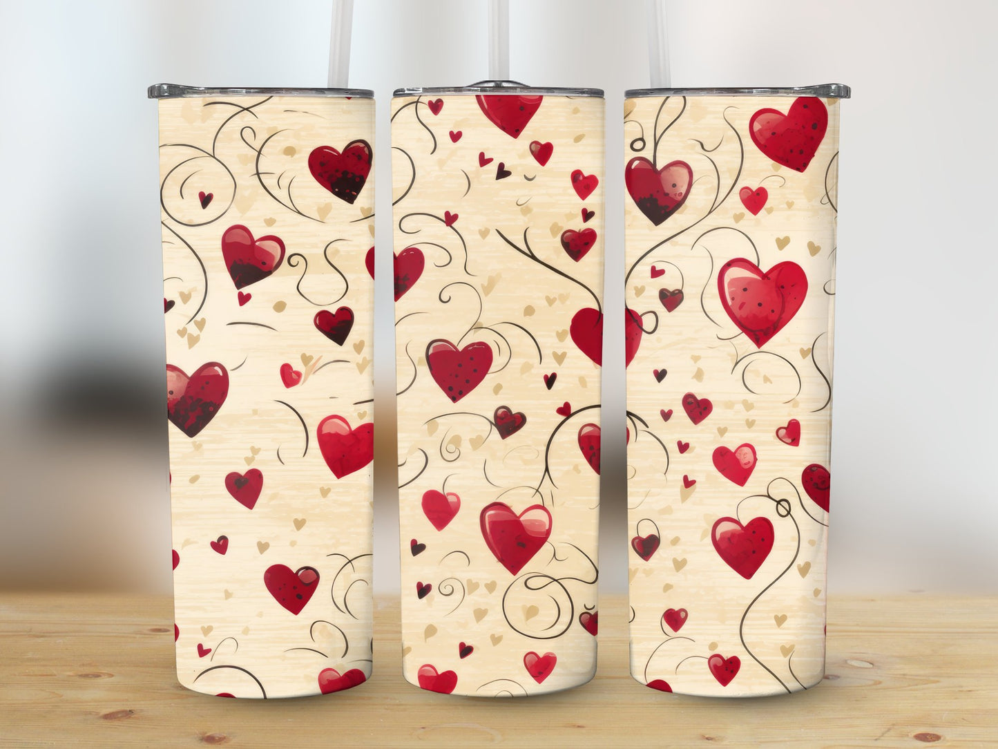 Red Beige Country Hearts (Valentine Tumbler)