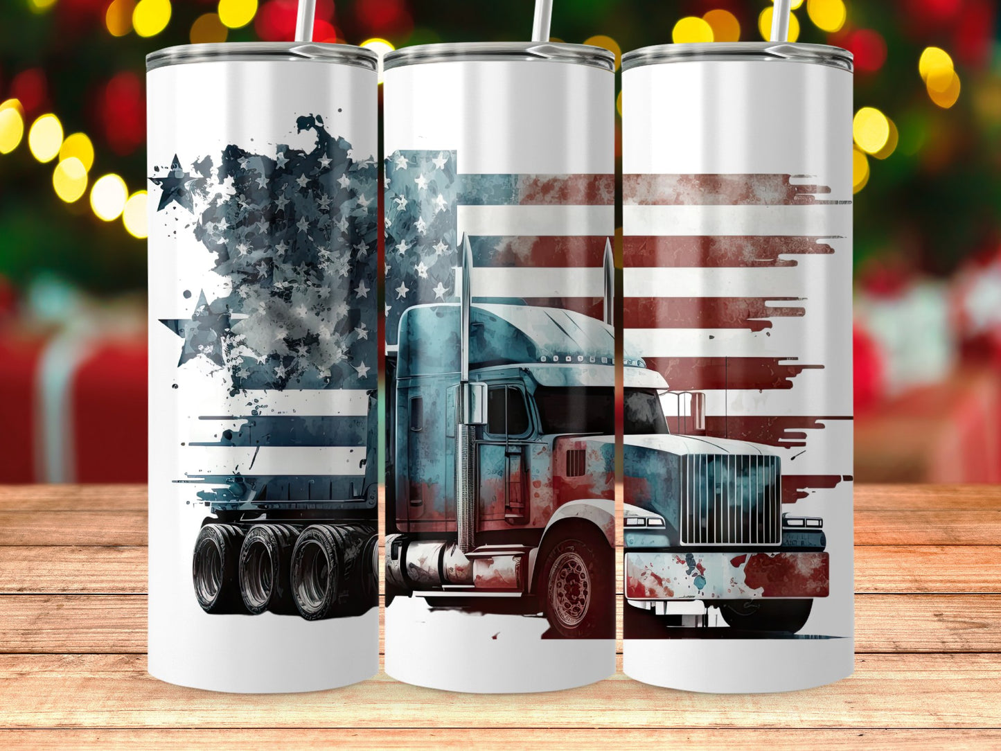 Patriotic American Flag and Semi Truck (4th July Tumblers) 8371303