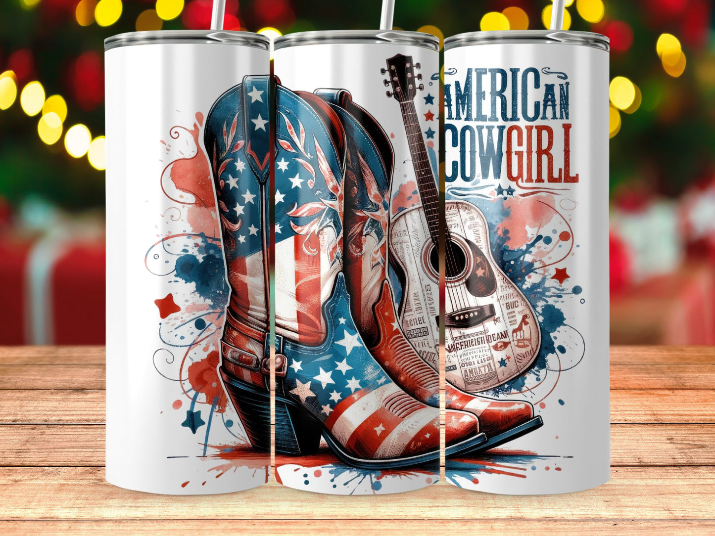 American Cowgirl Boots and Guitar Patriotic (4th July Tumblers) 8371294