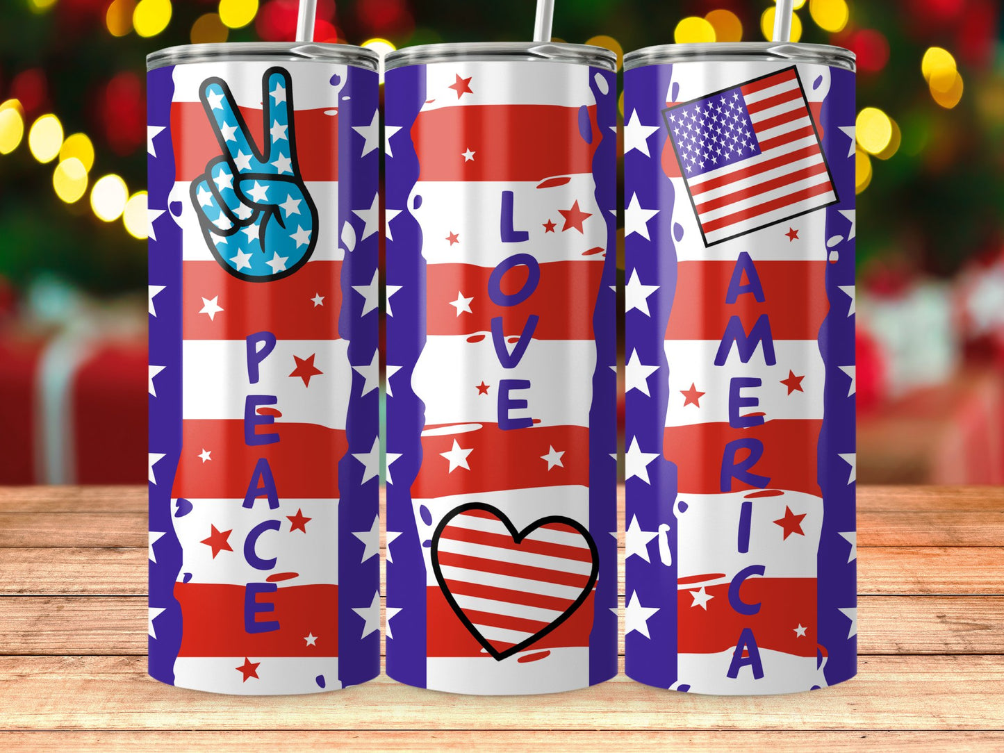 Patriotic USA Peace Love and Stars (4th July Tumblers) 8371273