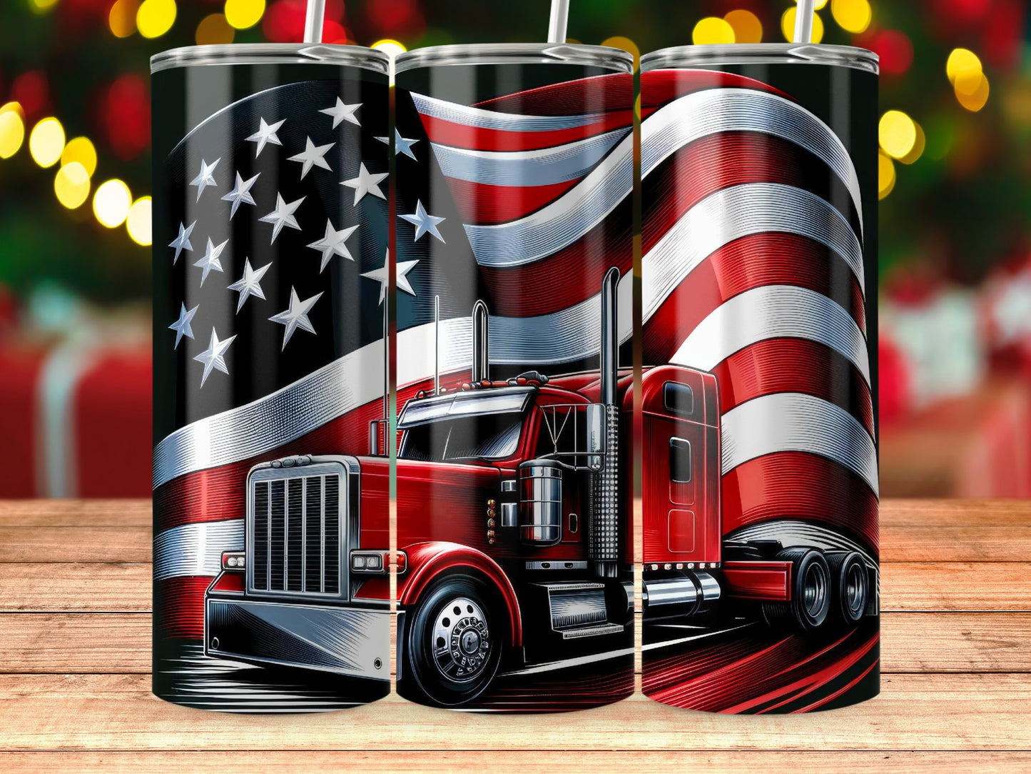 Patriotic American Flag and Red Truck (4th July Tumblers) 8371270