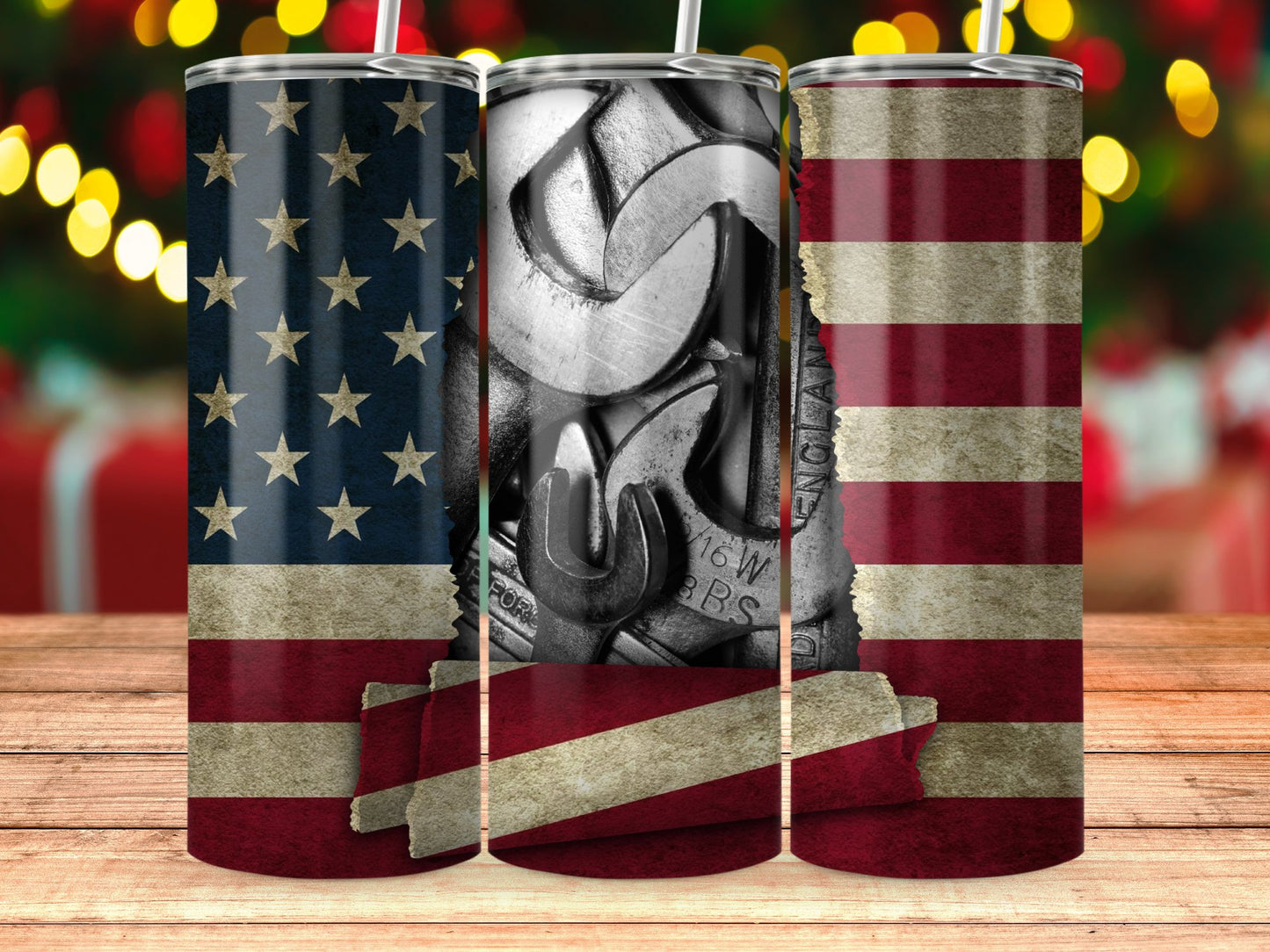 Patriotic American Flag and Ripped Paper (4th July Tumblers) 8371292