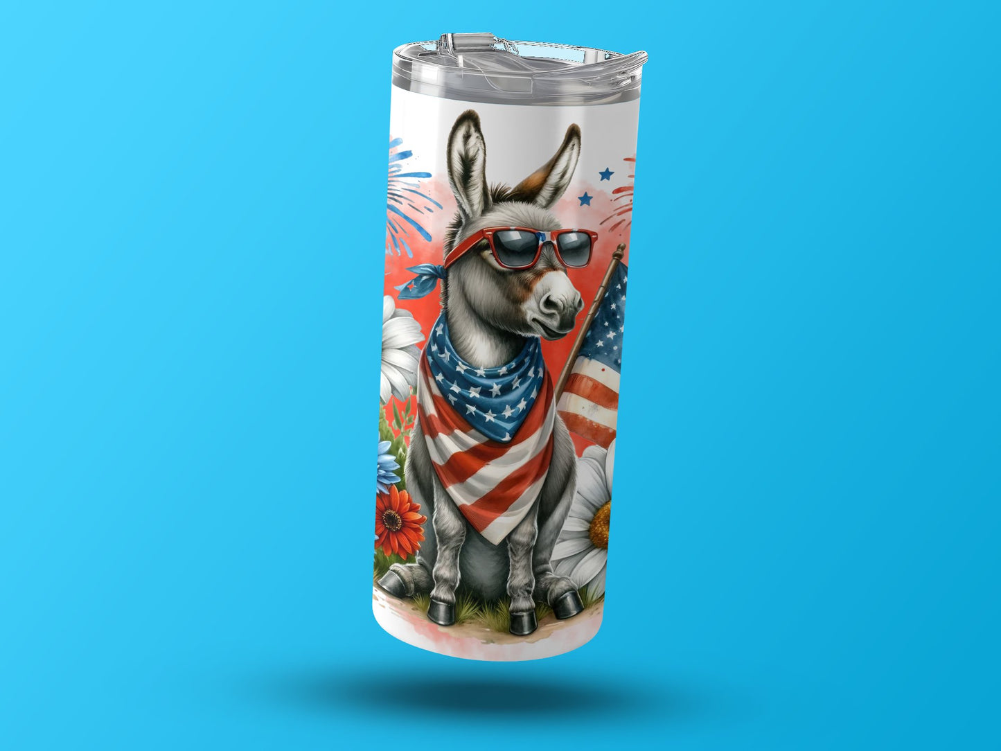 Patriotic Donkey with Flag and Fireworks (4th July Tumblers) 8371277
