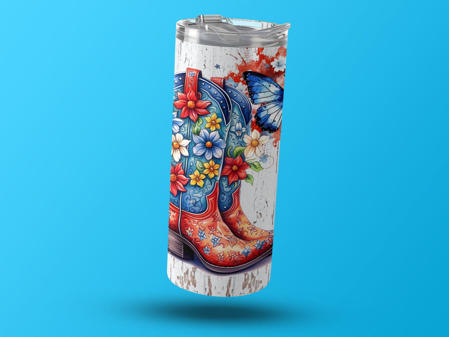 Colorful Cowboy Boots and Butterflies Floral (4th July Tumblers) 8371287