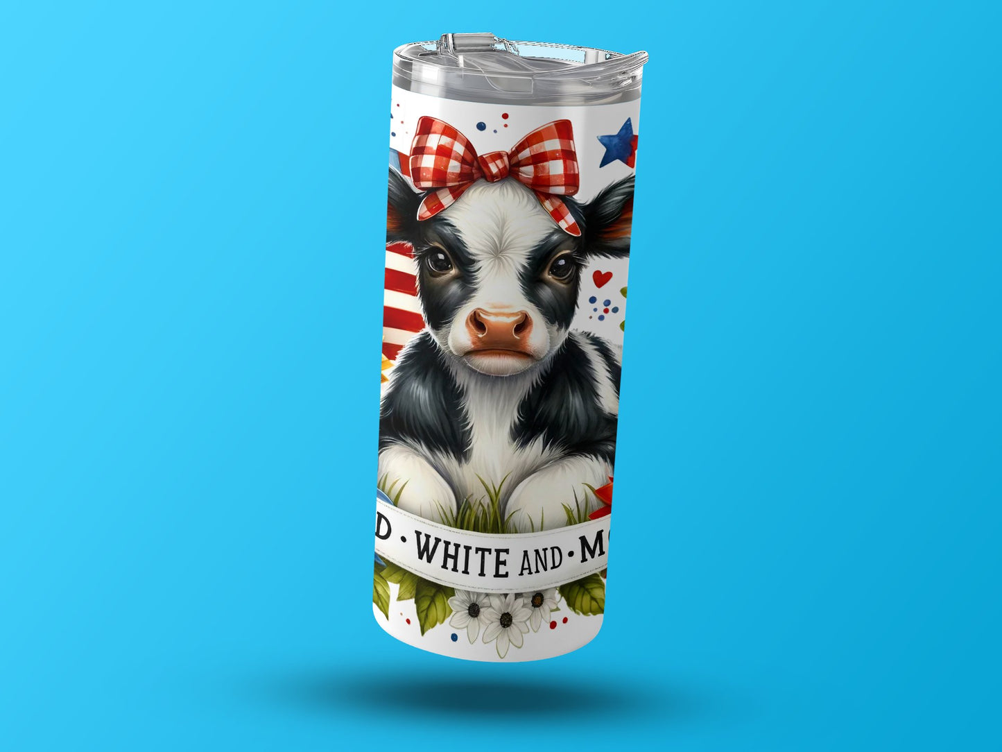 Patriotic Cow with American Flag and Sunflowers (4th July Tumblers) 8371271