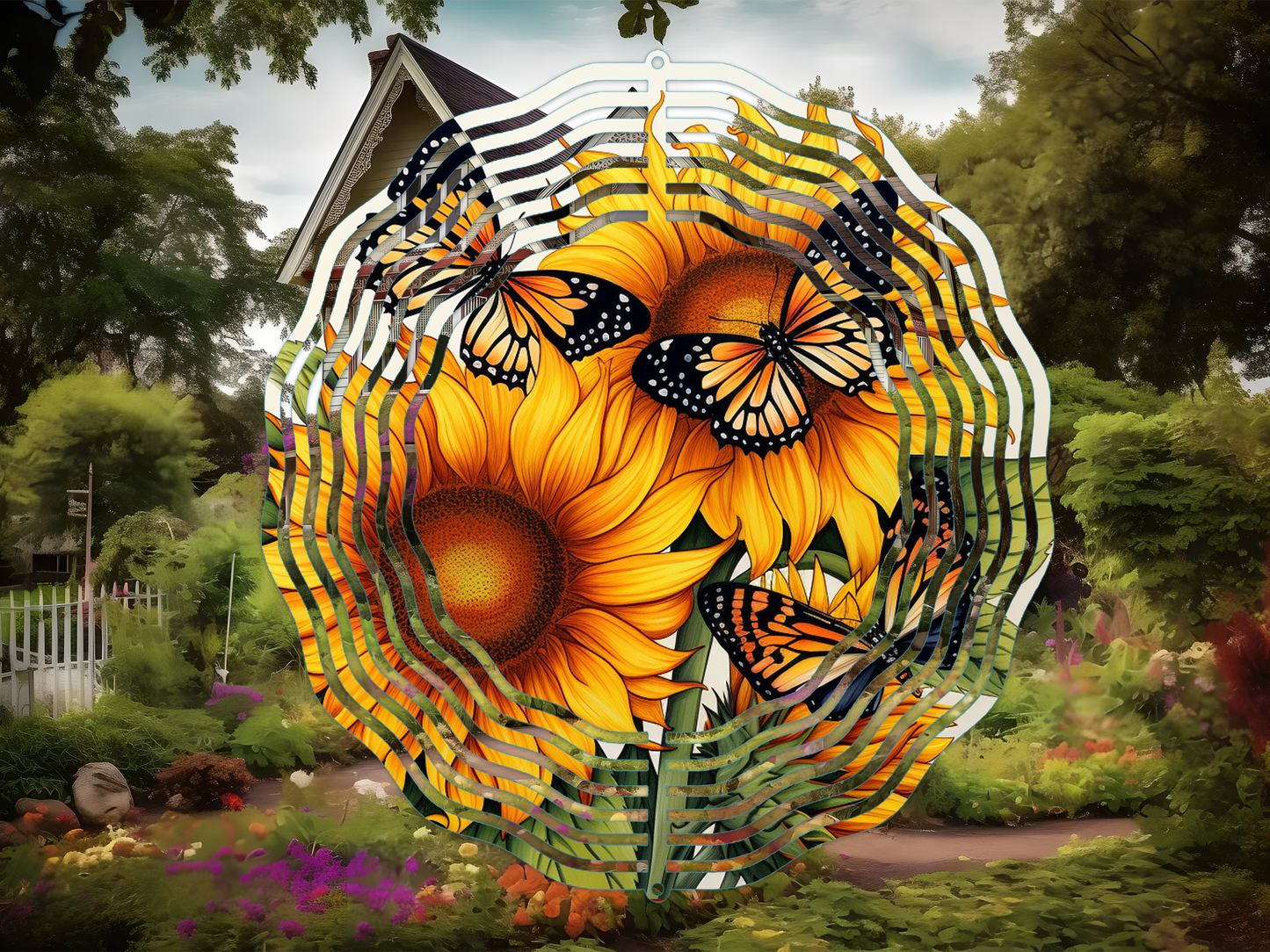 Butterfly Sunflowers Wind Spinner