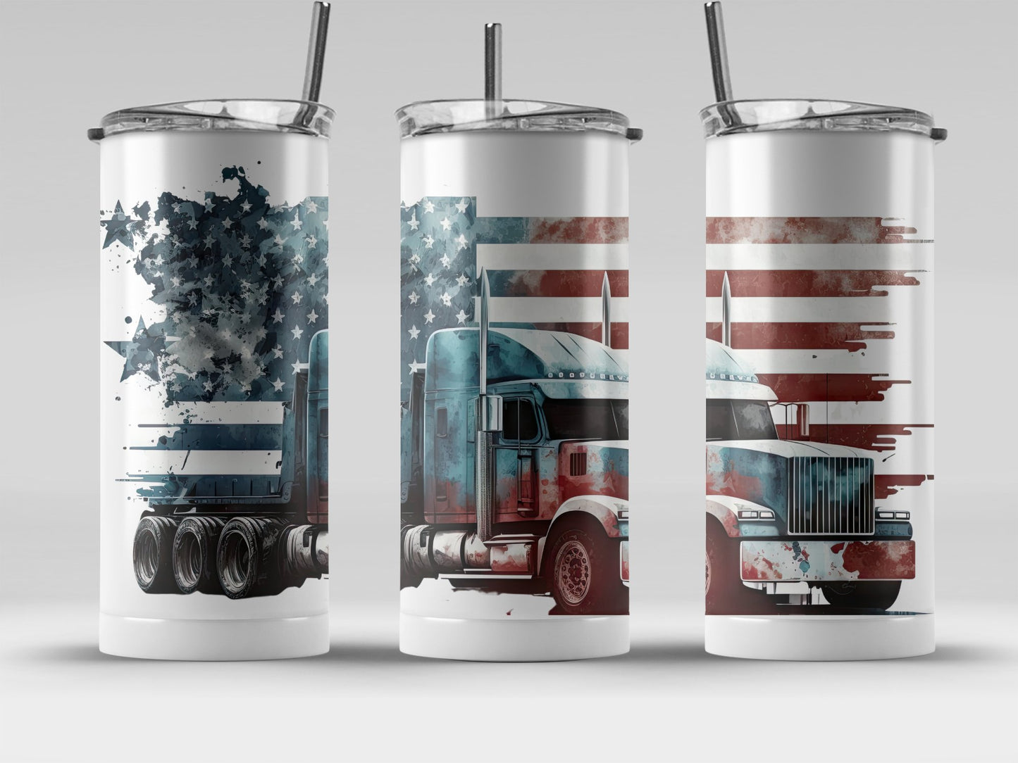 Patriotic American Flag and Semi Truck (4th July Tumblers) 8371303