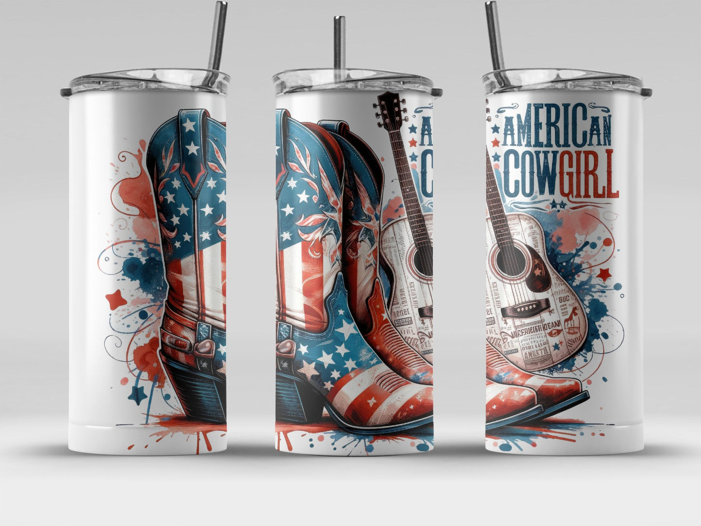 American Cowgirl Boots and Guitar Patriotic (4th July Tumblers) 8371294