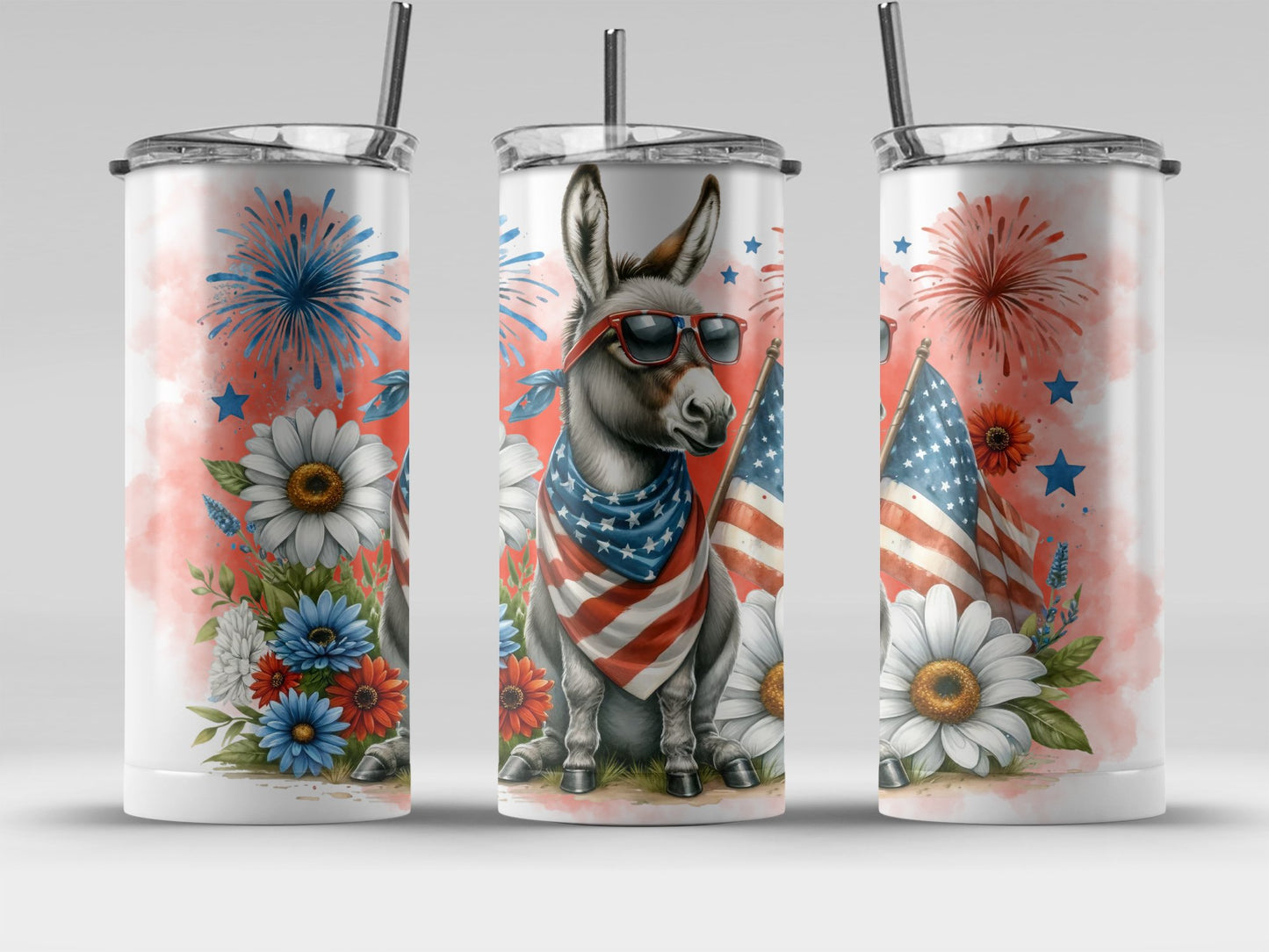 Patriotic Donkey with Flag and Fireworks (4th July Tumblers) 8371277
