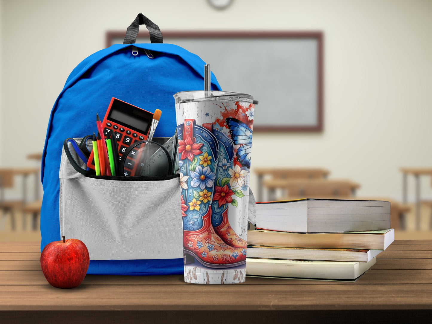 Colorful Cowboy Boots and Butterflies Floral (4th July Tumblers) 8371287