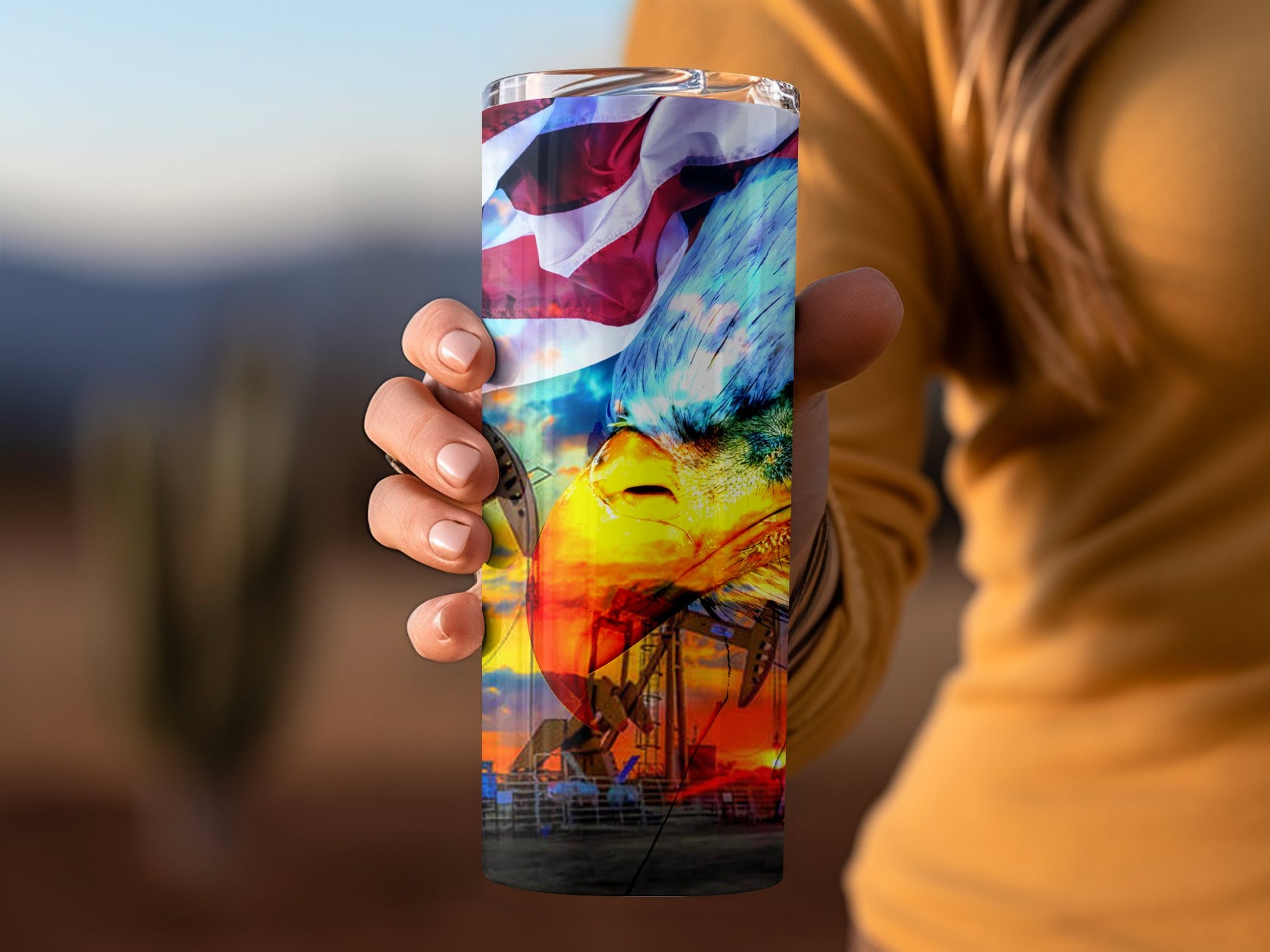 Vibrant Eagle and Oil Rig 20oz Tumbler product type