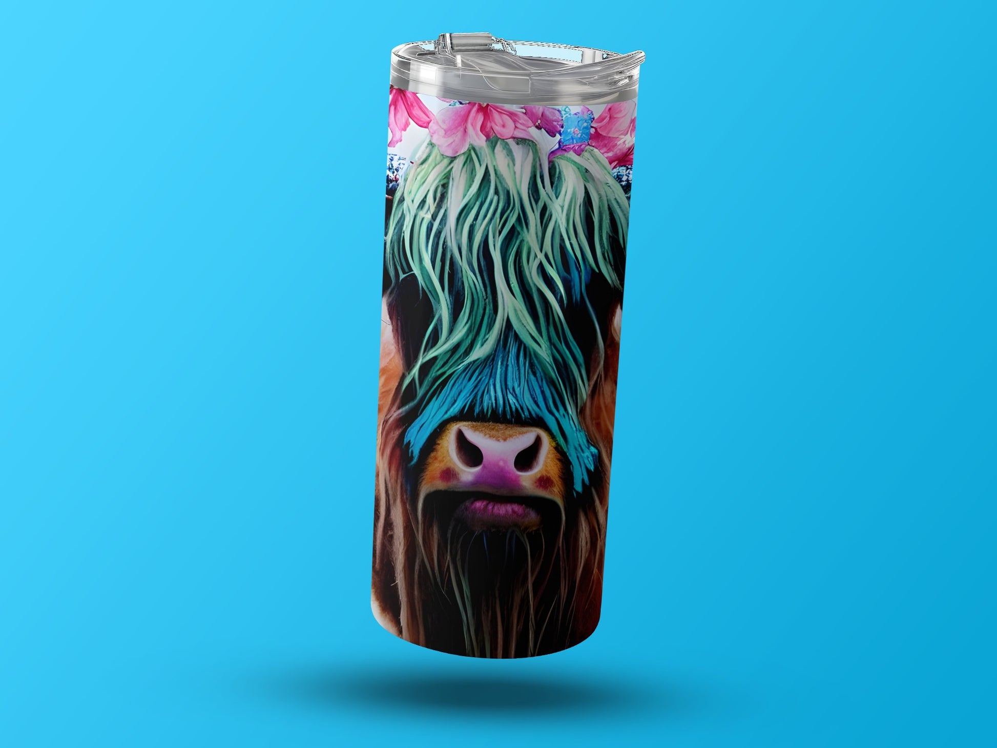Colorful Highland Cow with Flower Crown Tumbler product