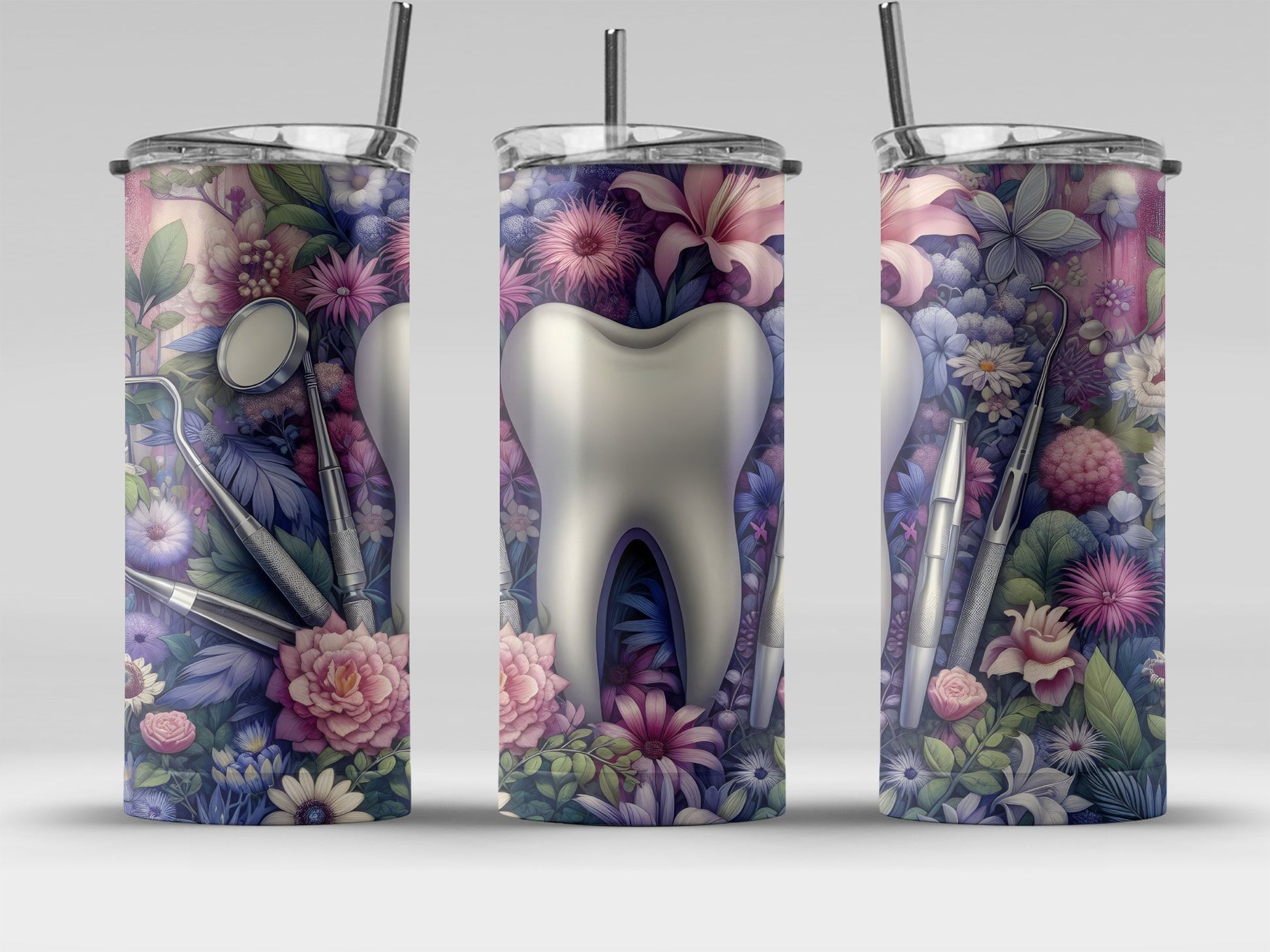 Floral Dentist Theme Tumbler with Straw product