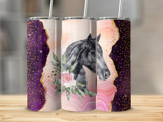 Horse Design Glitter and Floral Art Tumbler product