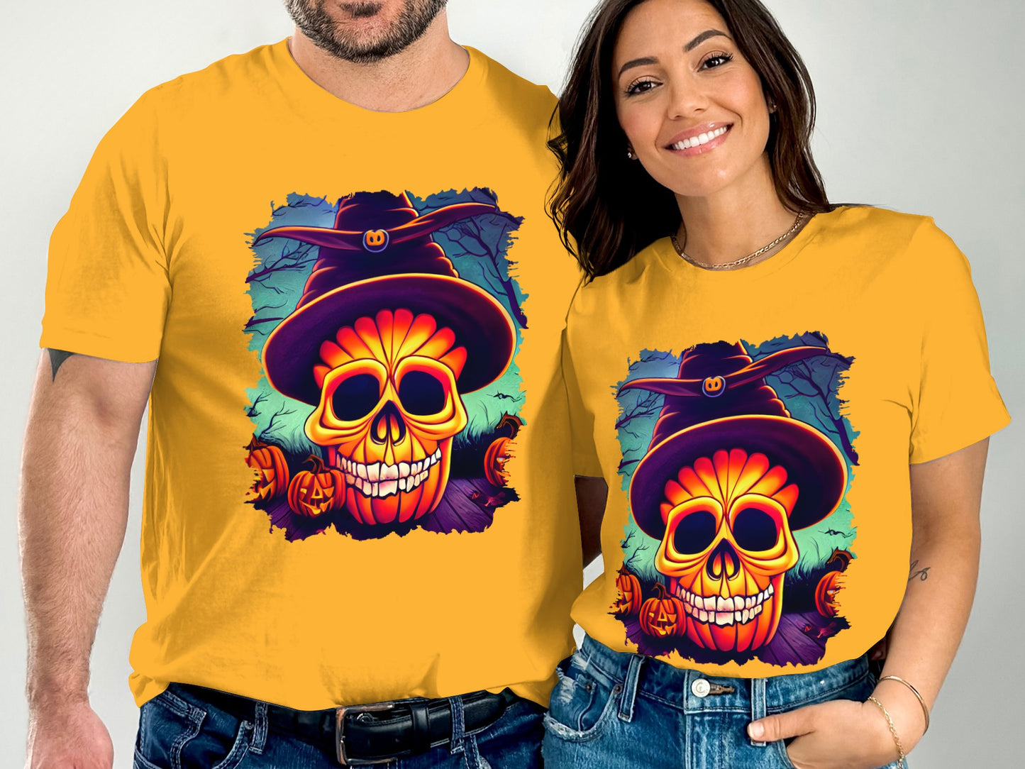 Halloween Skull with Pumpkin Print T-shirt product type