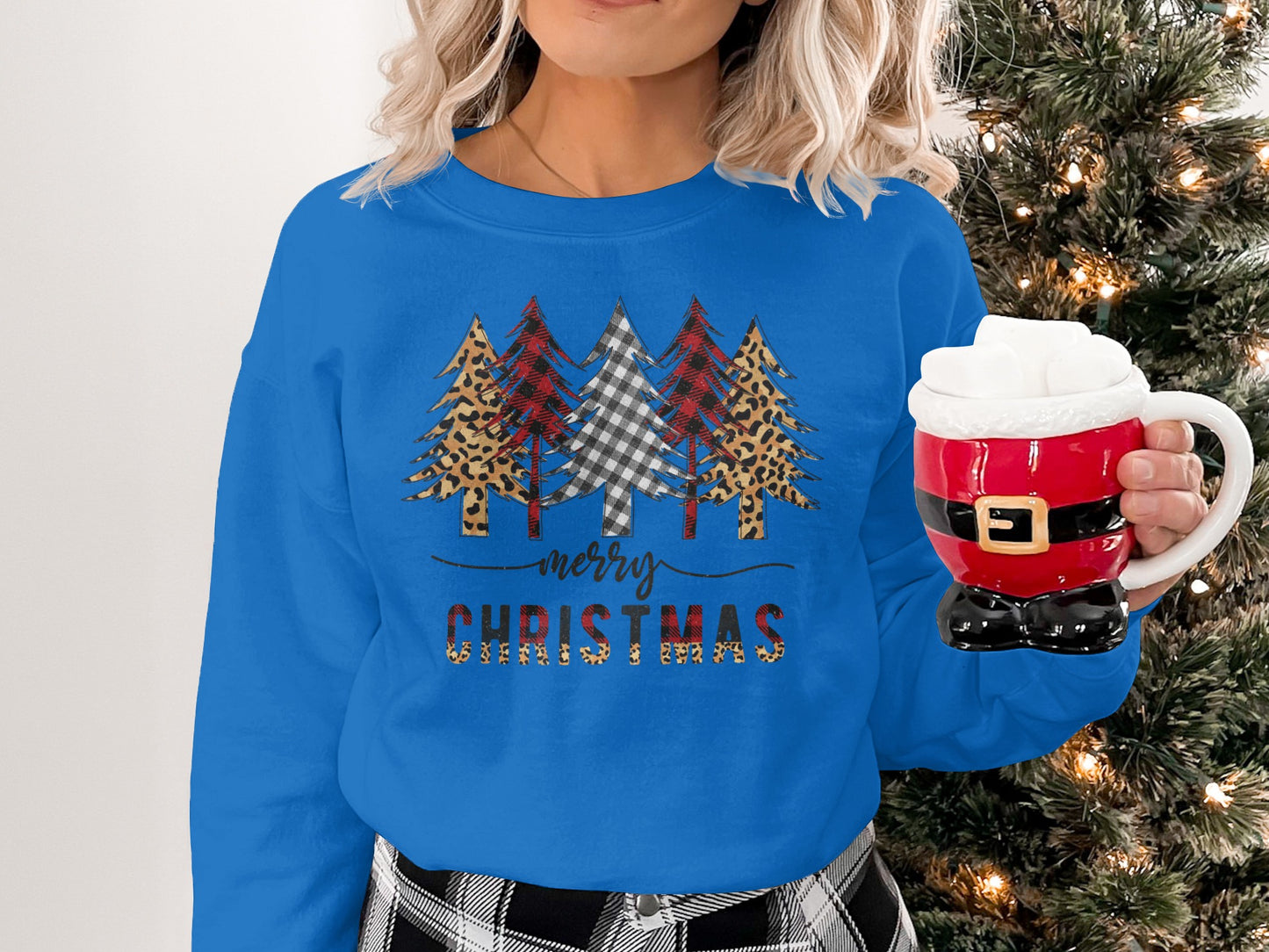 Merry Christmas Plaid and Leopard Trees Sweatshirt