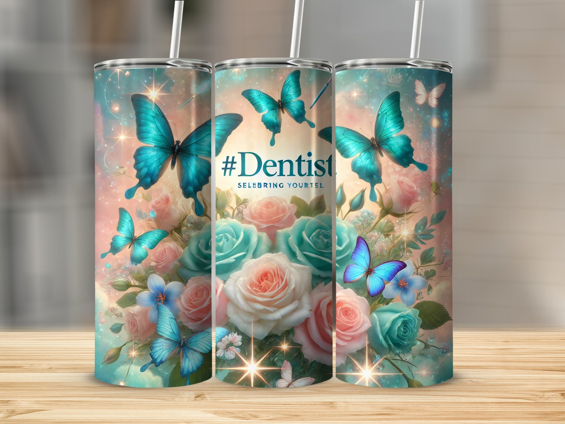 Butterfly and Floral Design Tumbler Dentist Product