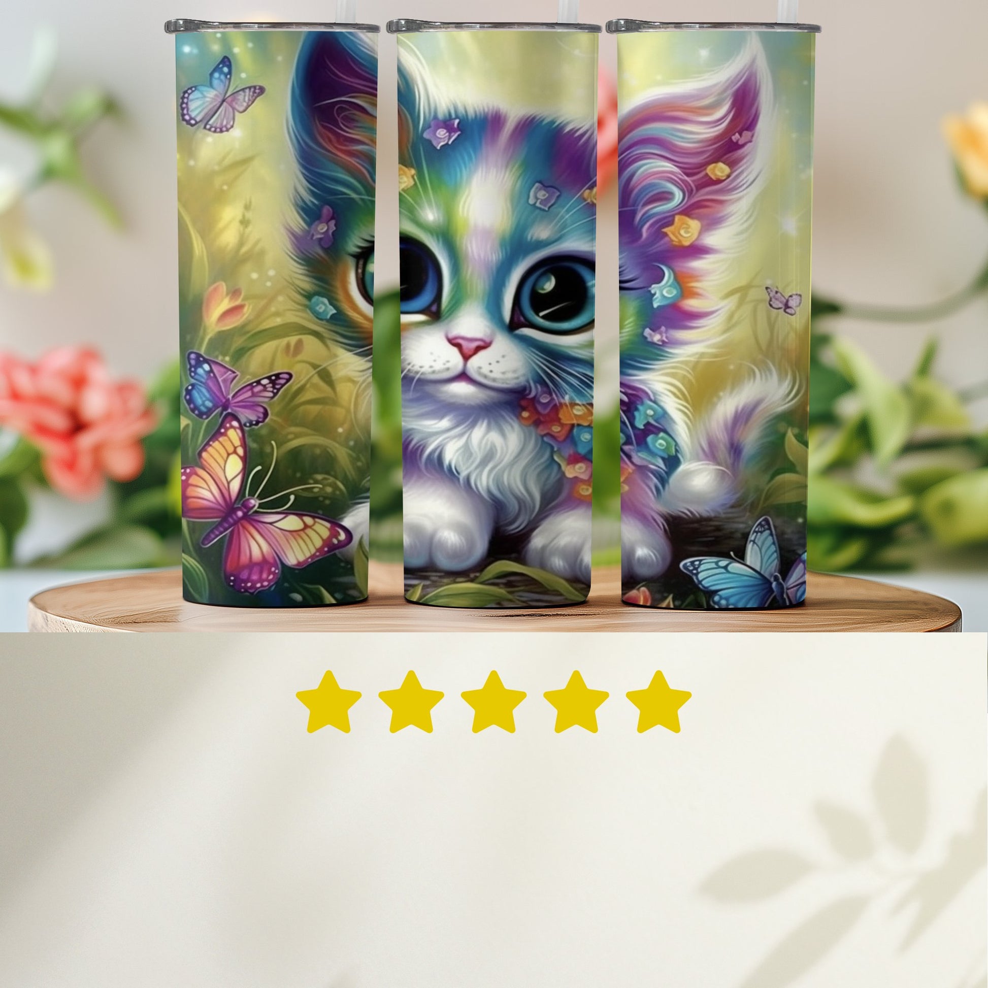 Adorable Cat With Butterflies Tumbler Product