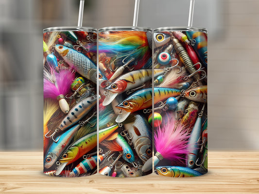 Colorful Fishing Lures Patterned Stainless Steel Tumbler product
