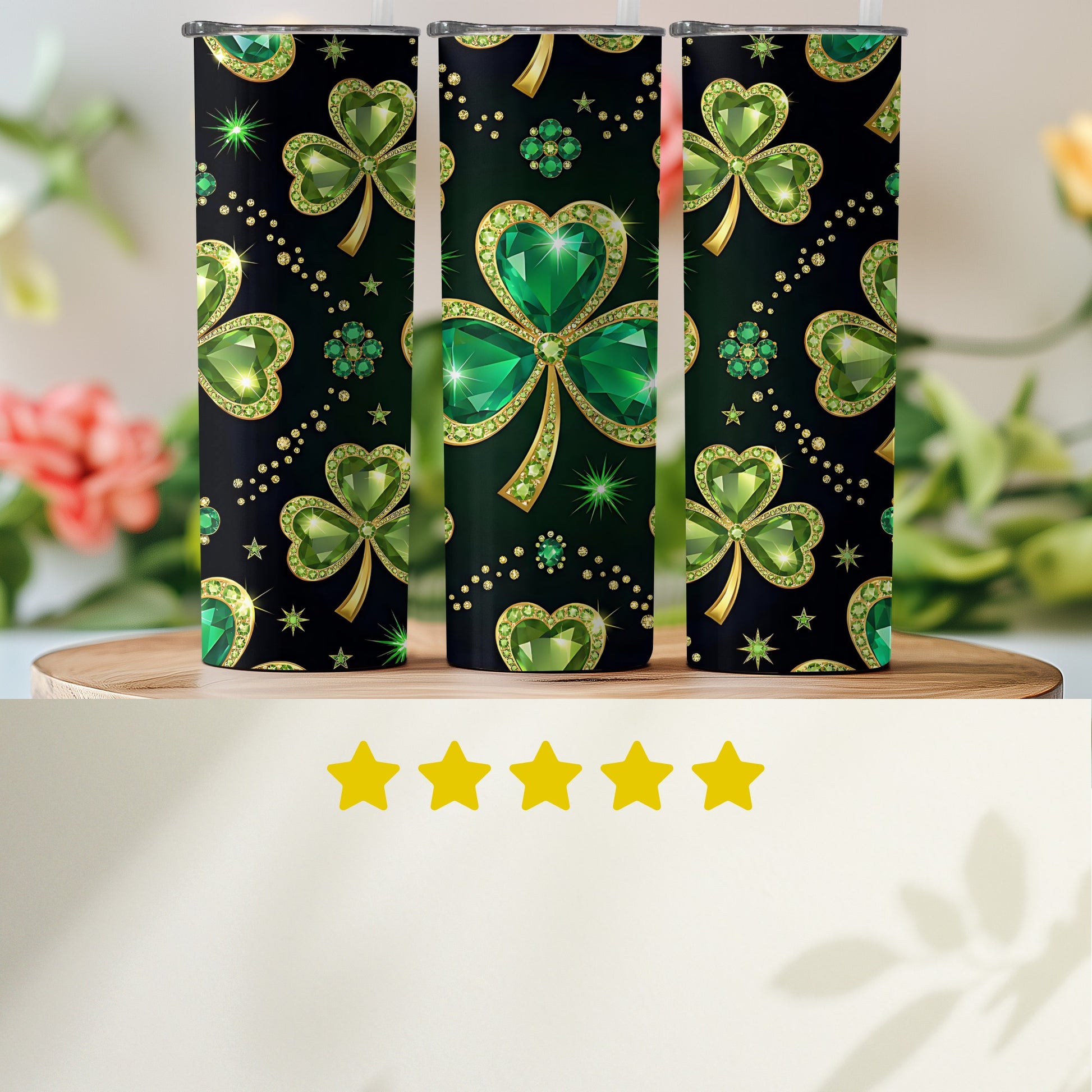 Sparkling Green Shamrock Patterned Tumbler Product