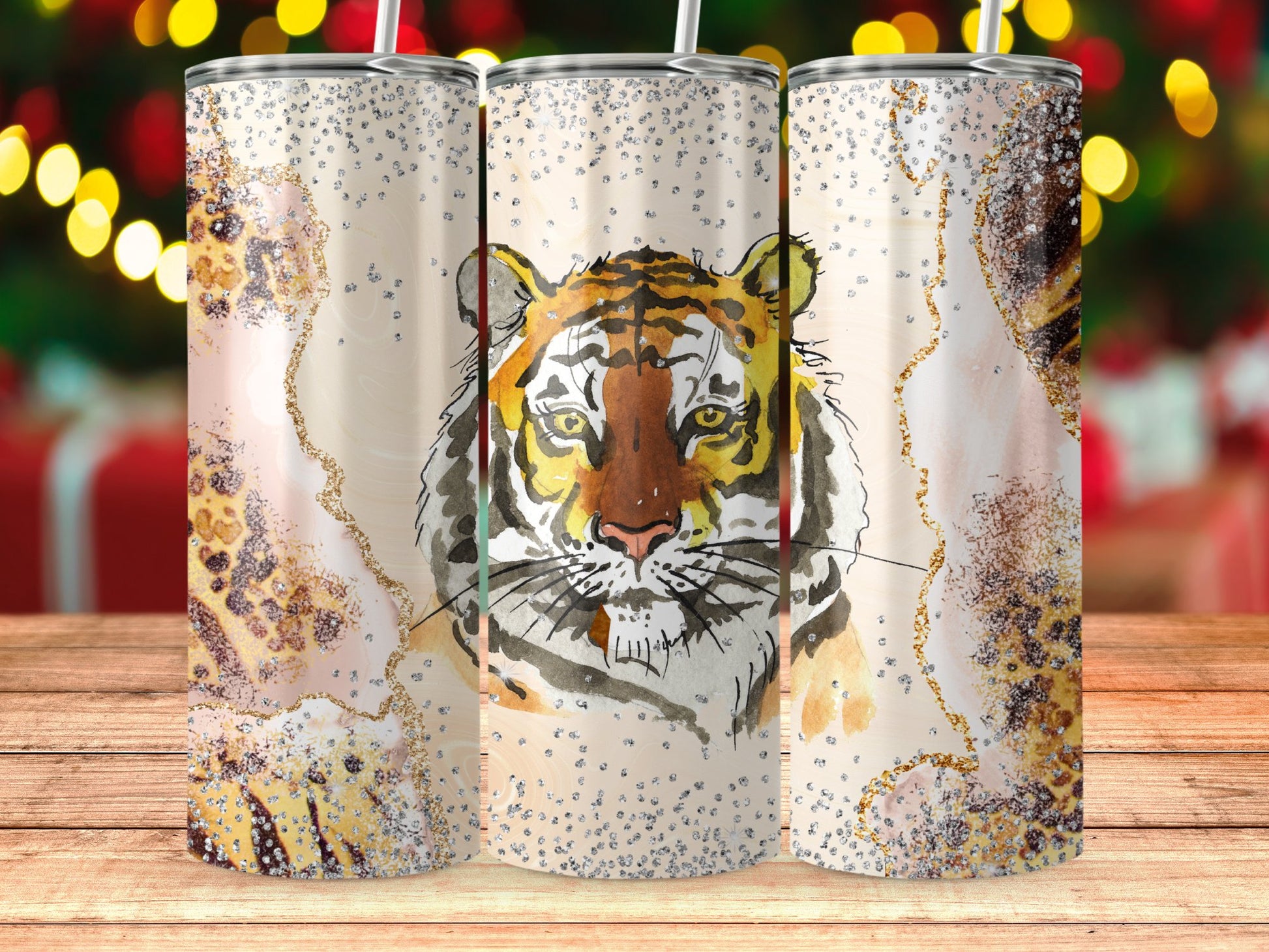 Tiger Art Glittery Background Tumbler product type
