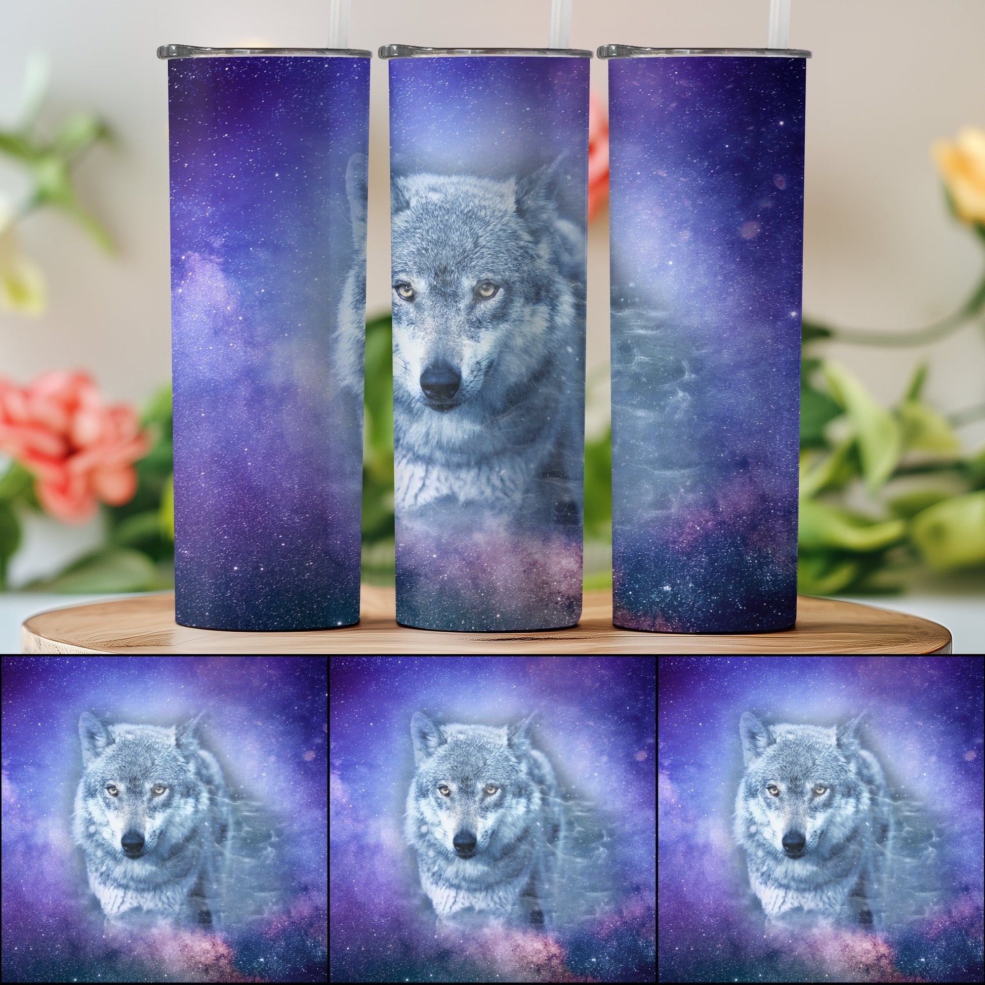 Stunning Wolf in the Cosmic Night Tumbler Product
