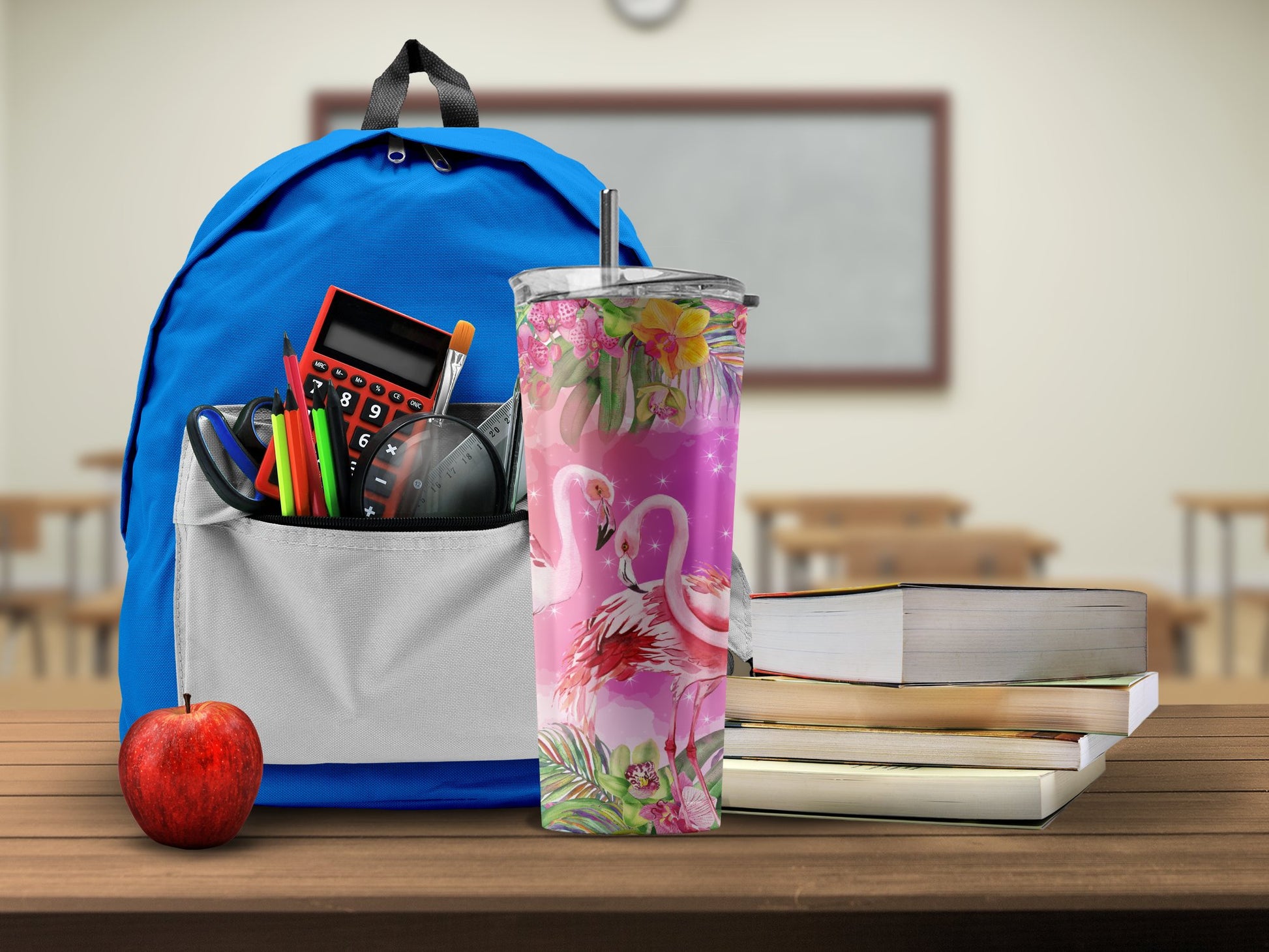 Flamingo Pencil Holder with Books and Bag product