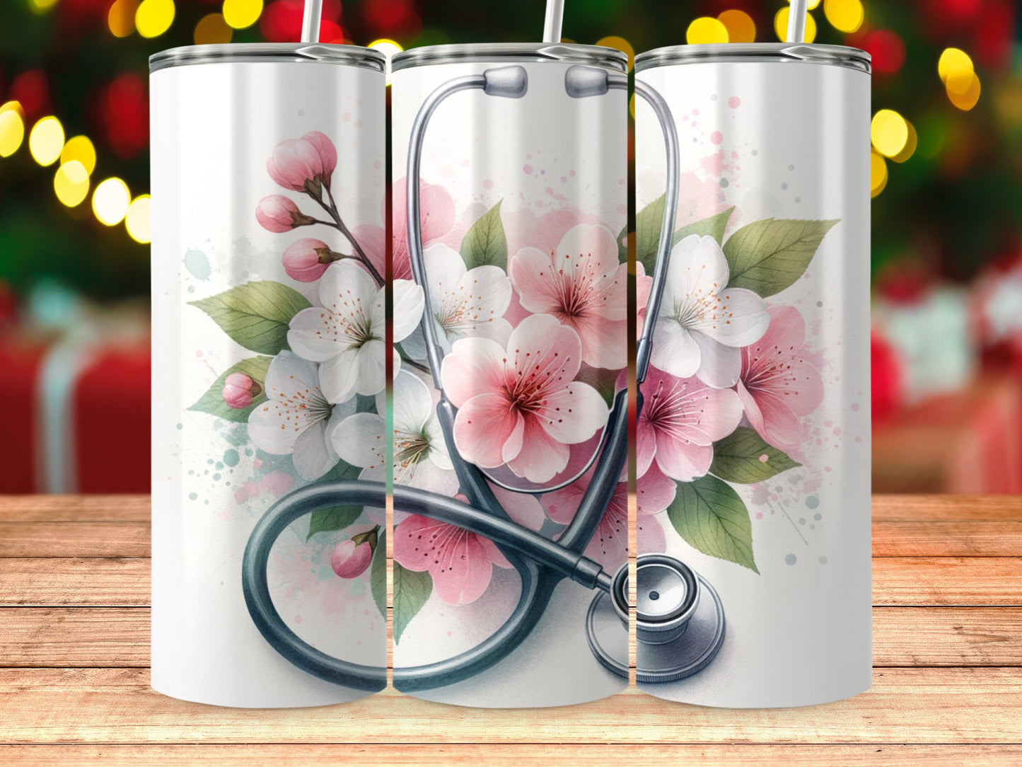 Floral Stethoscope Design Insulated Tumbler product