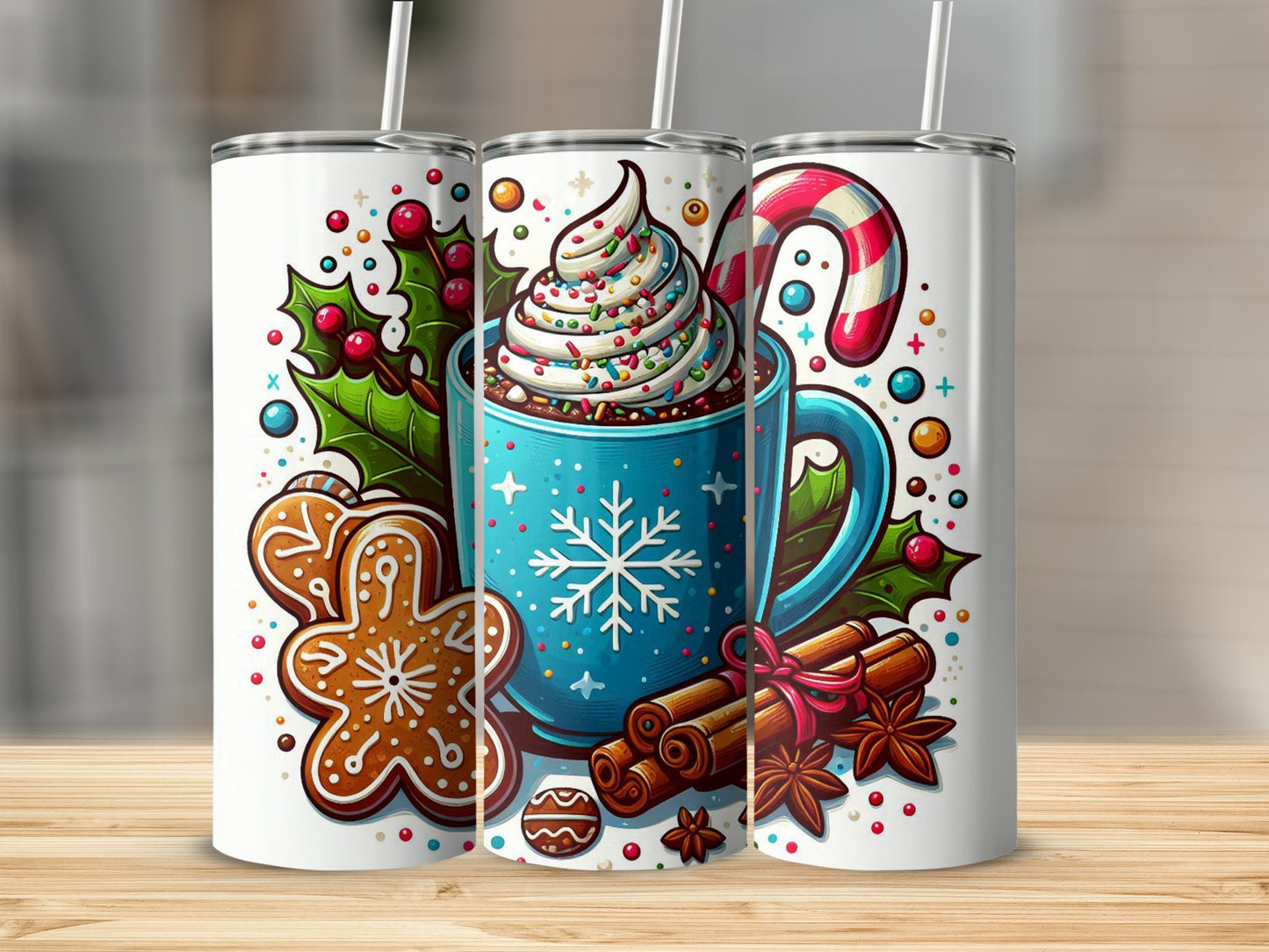 Festive Christmas Themed Holiday Tumbler Skinny Tumbler product type