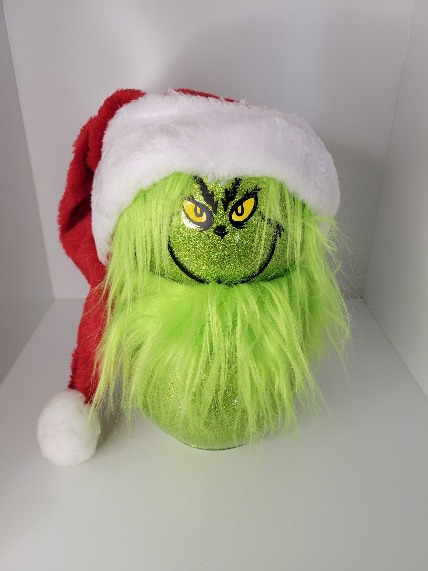 Grinch Inspired Christmas Decor with Santa Hat Ornament