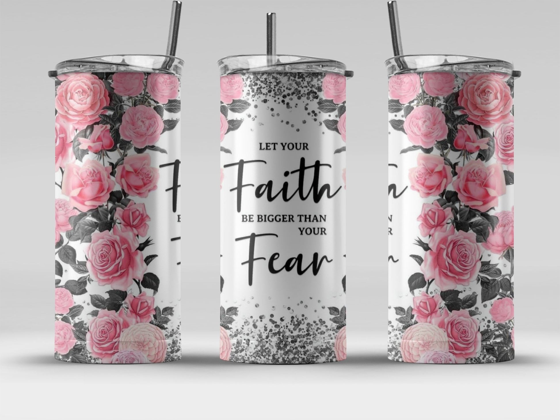 Inspirational Floral Faith Tumbler with Straw product