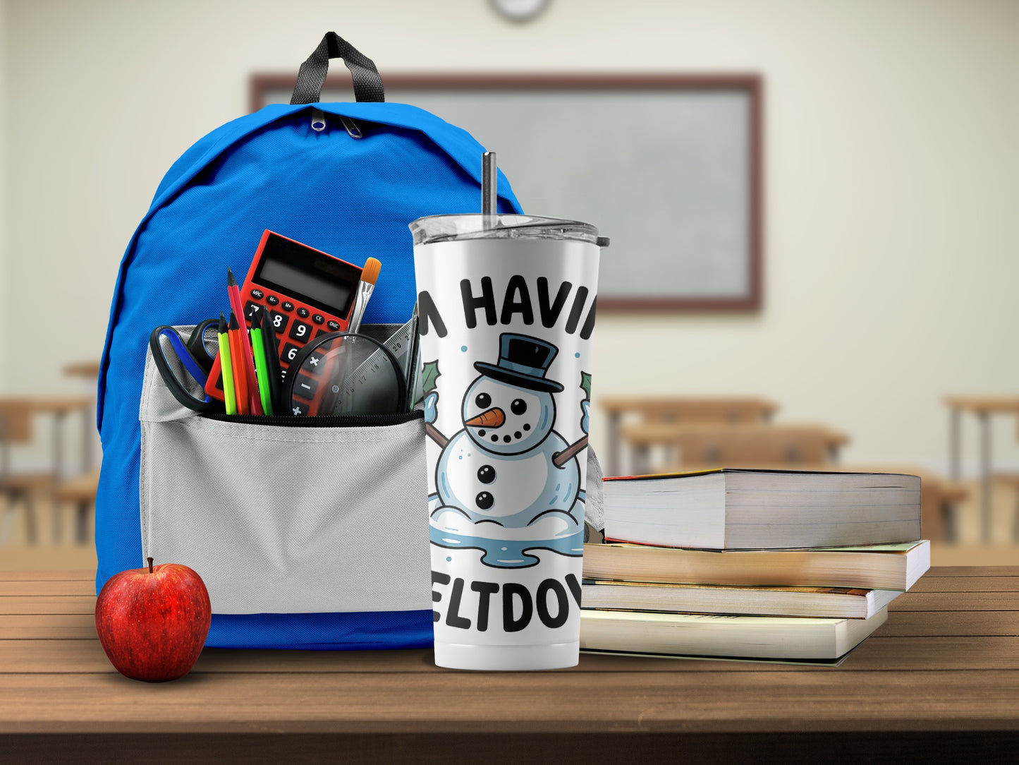 Snowman Winter Theme Tumbler with Straw 15oz