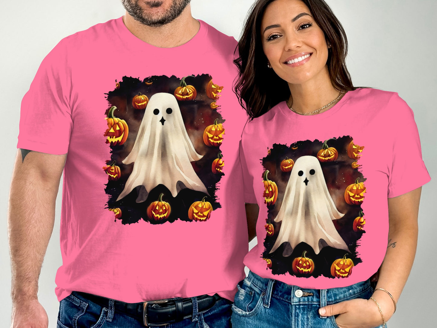 Ghost and Pumpkins Pink Halloween T-shirt product type
