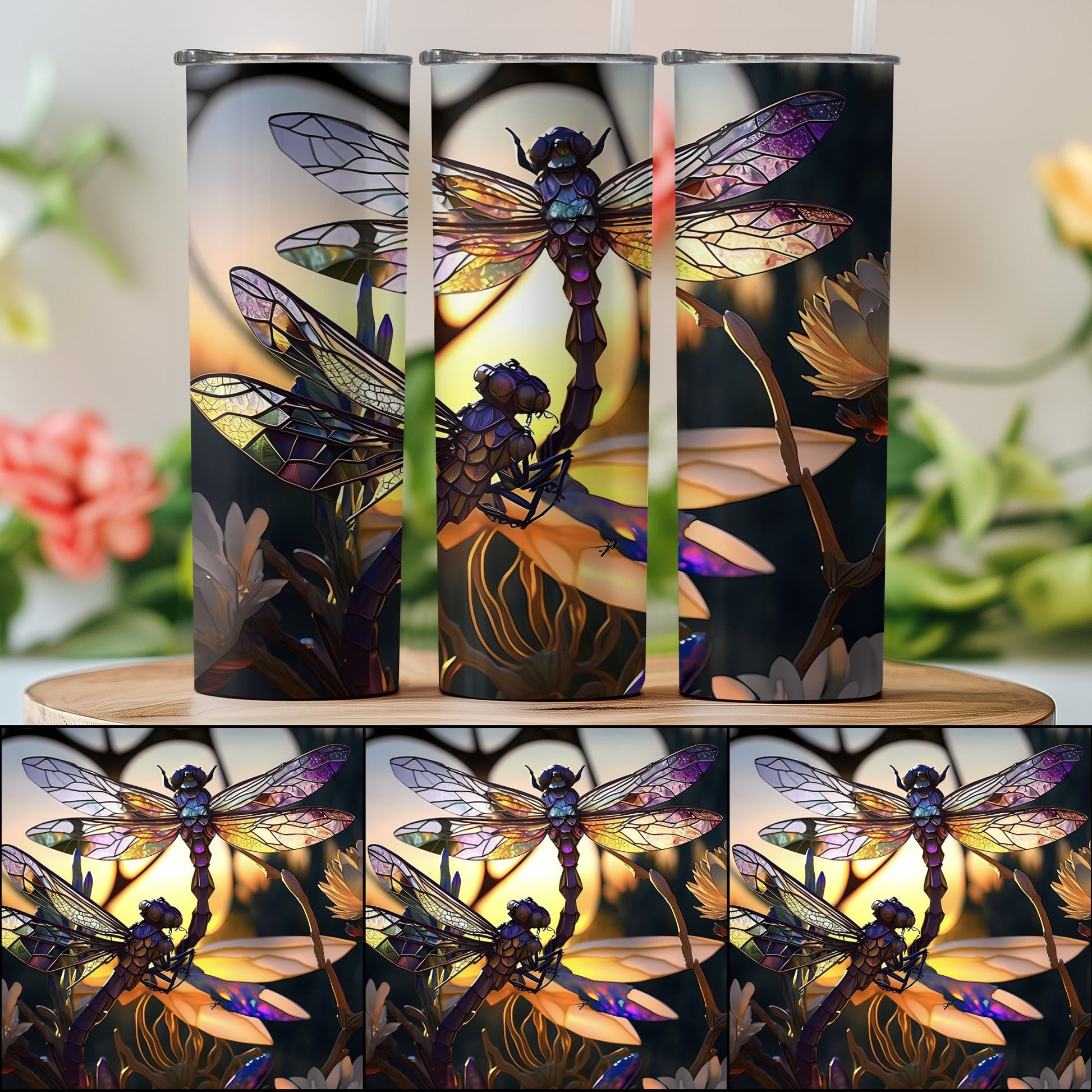Dragonfly Stained Glass Art Tumbler Set Product