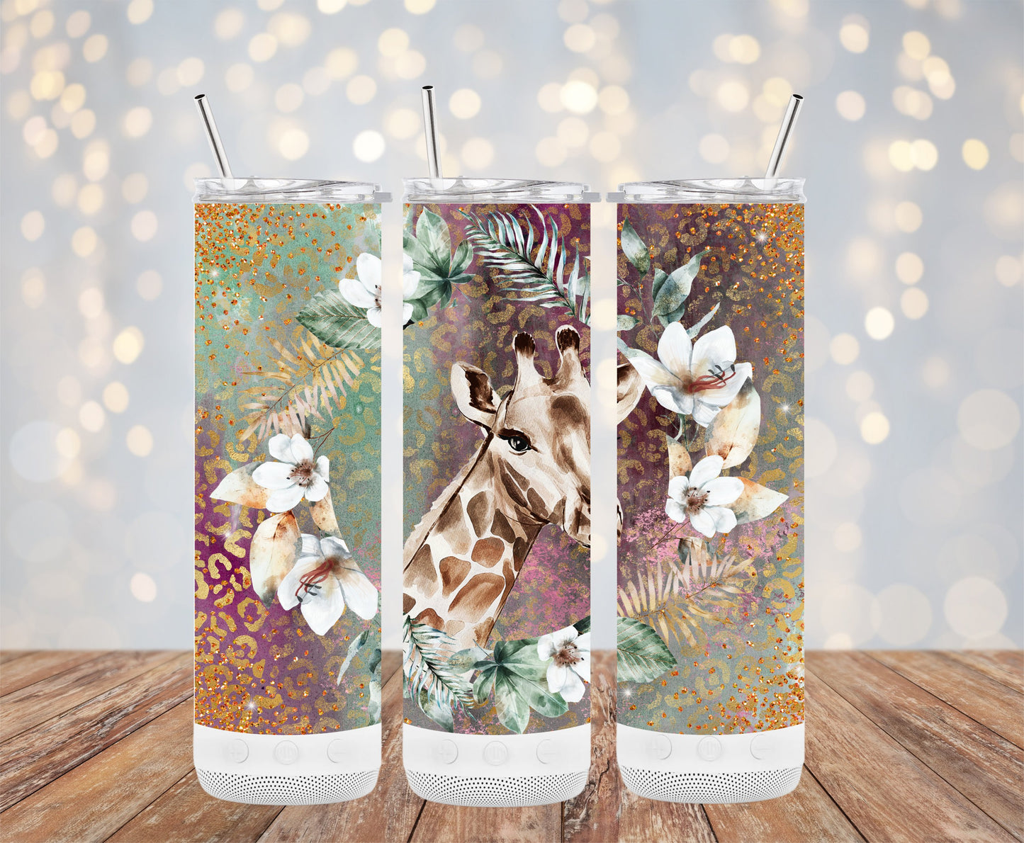 Colorful Giraffe and Floral Design Tumbler product