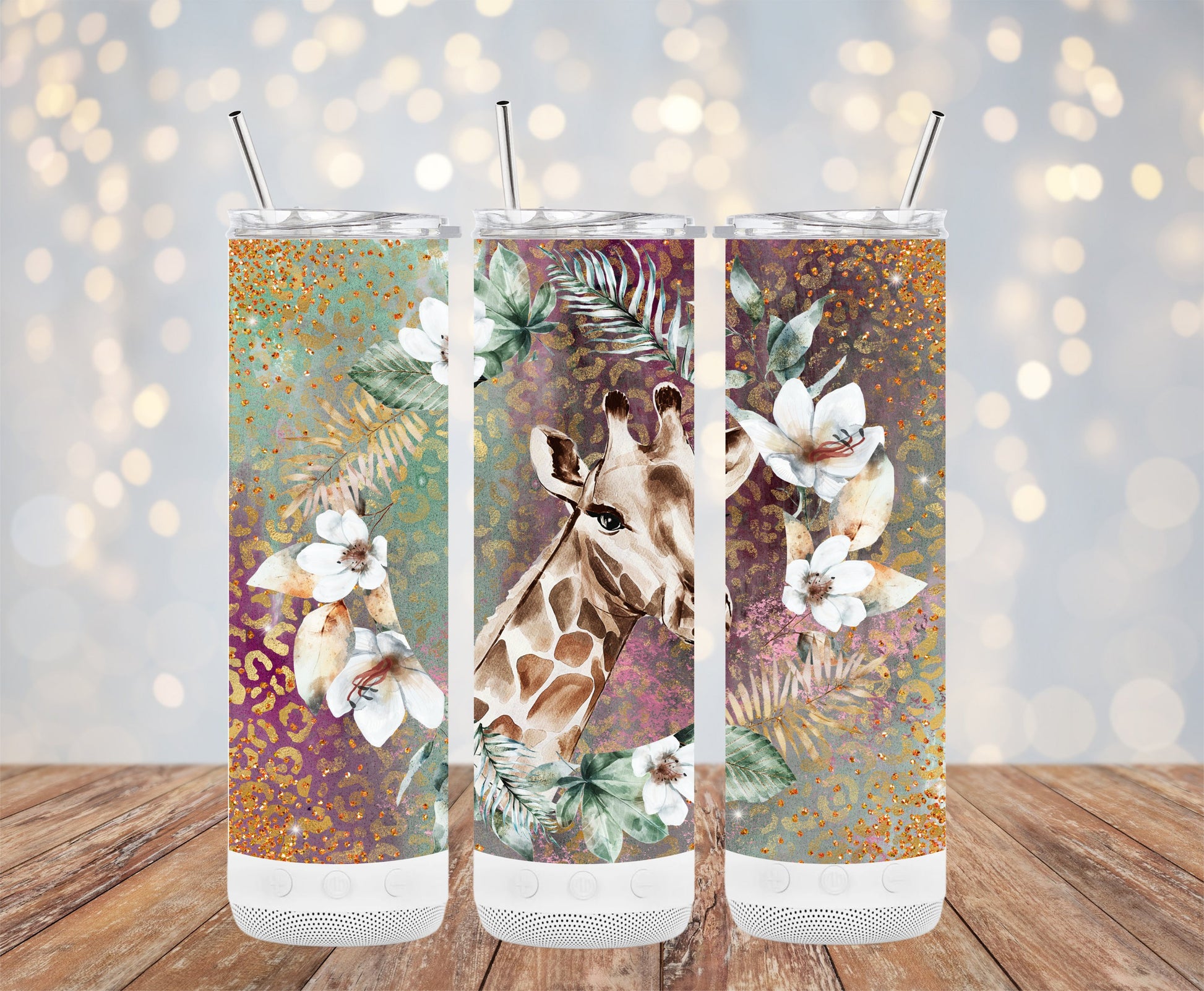 Colorful Giraffe and Floral Design Tumbler product