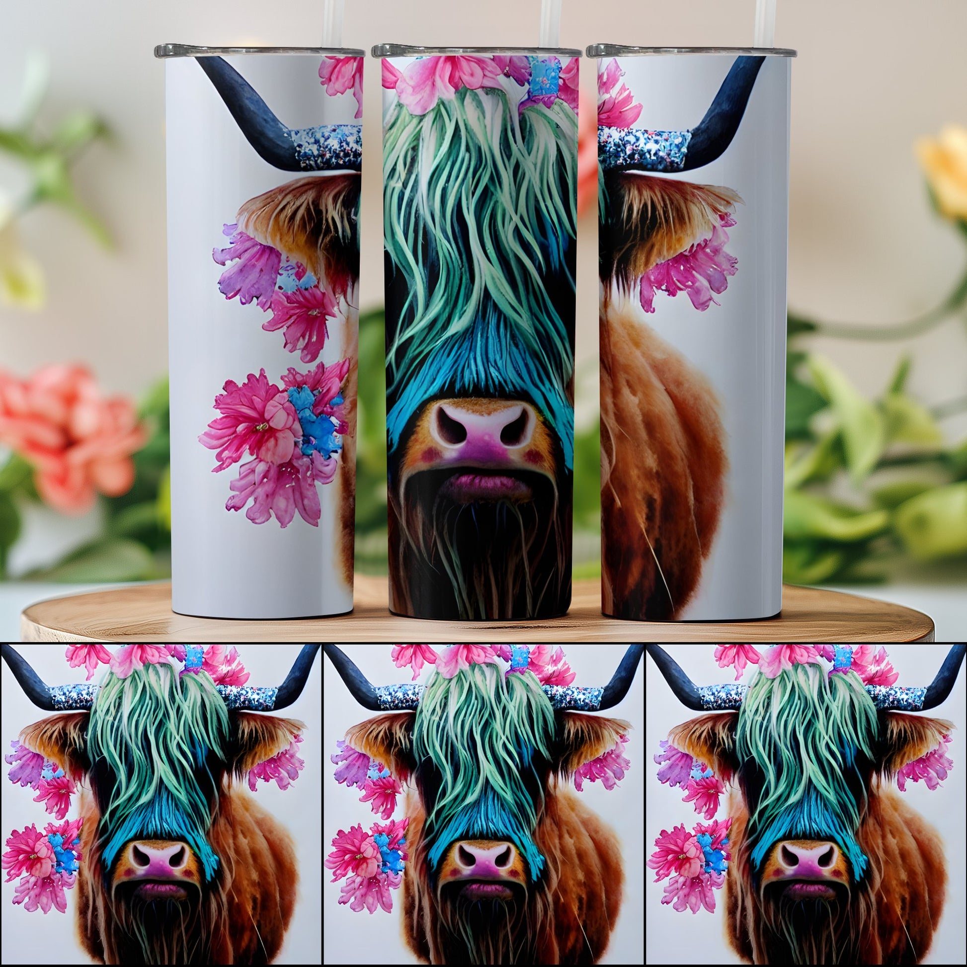 Floral Highland Cow Design Travel Tumbler product type