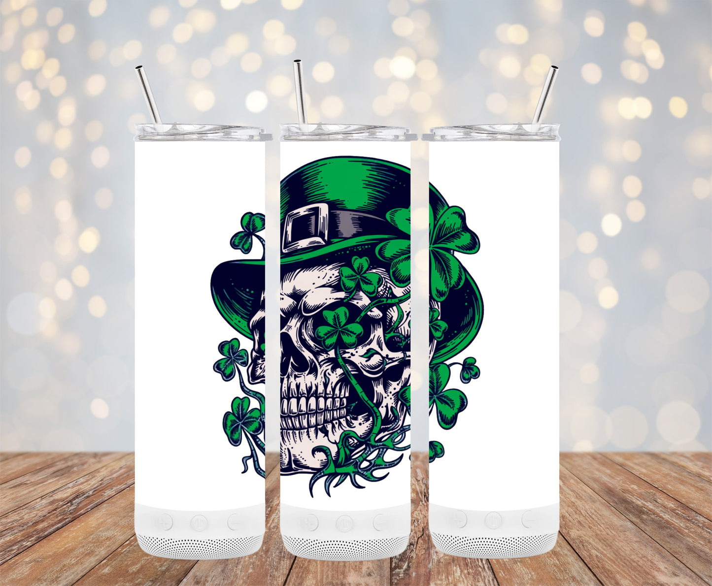 Skull and Shamrock Design Tall Tumbler Beverage Holder