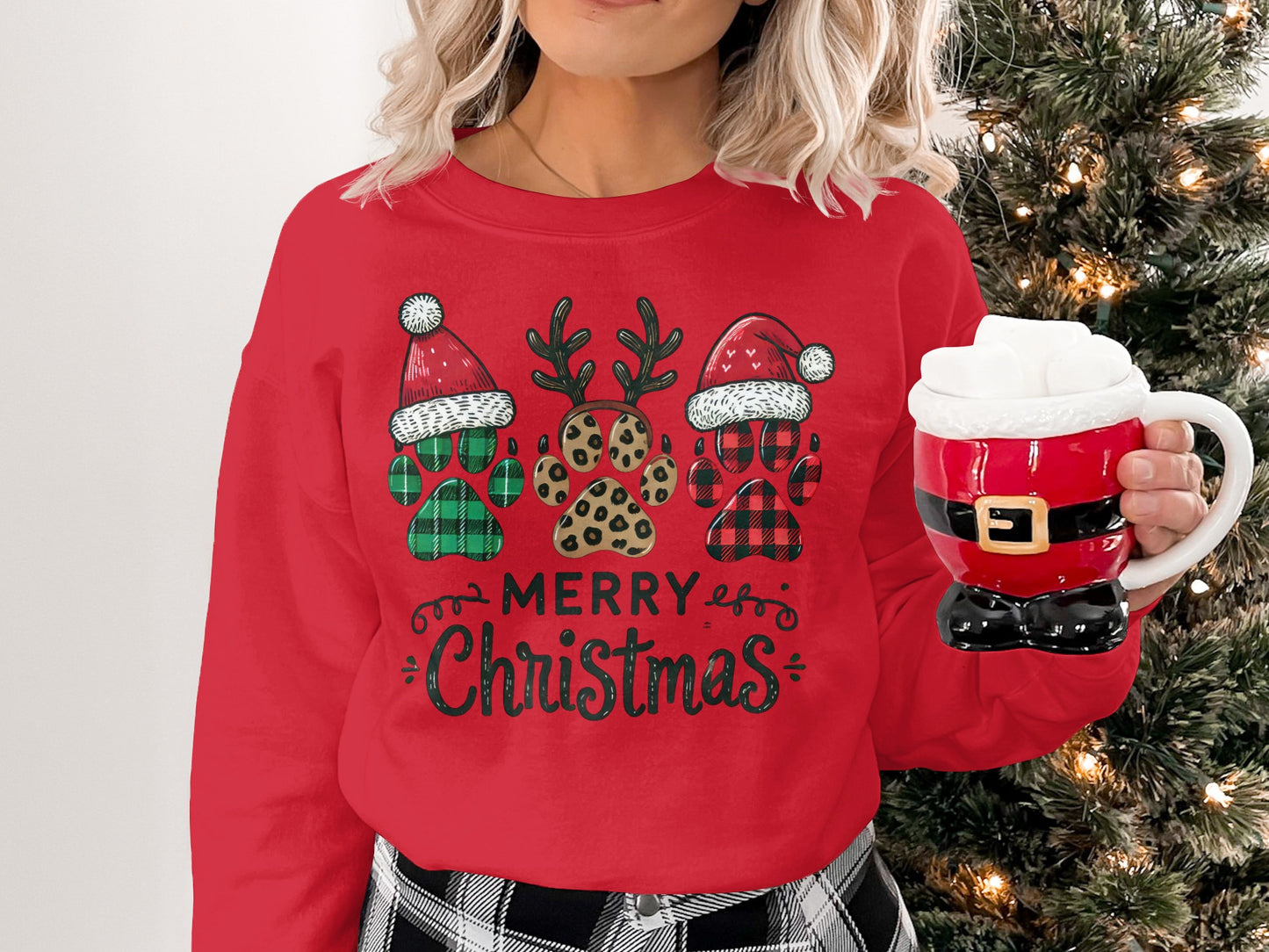 Merry Christmas Reindeer Paws Print Sweatshirt